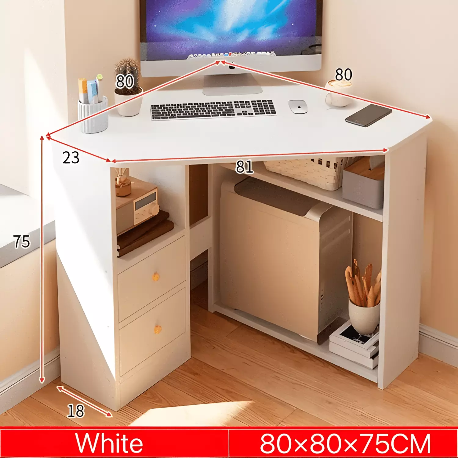 Escritorio esquinero 80x80cm chic home Blanco-2