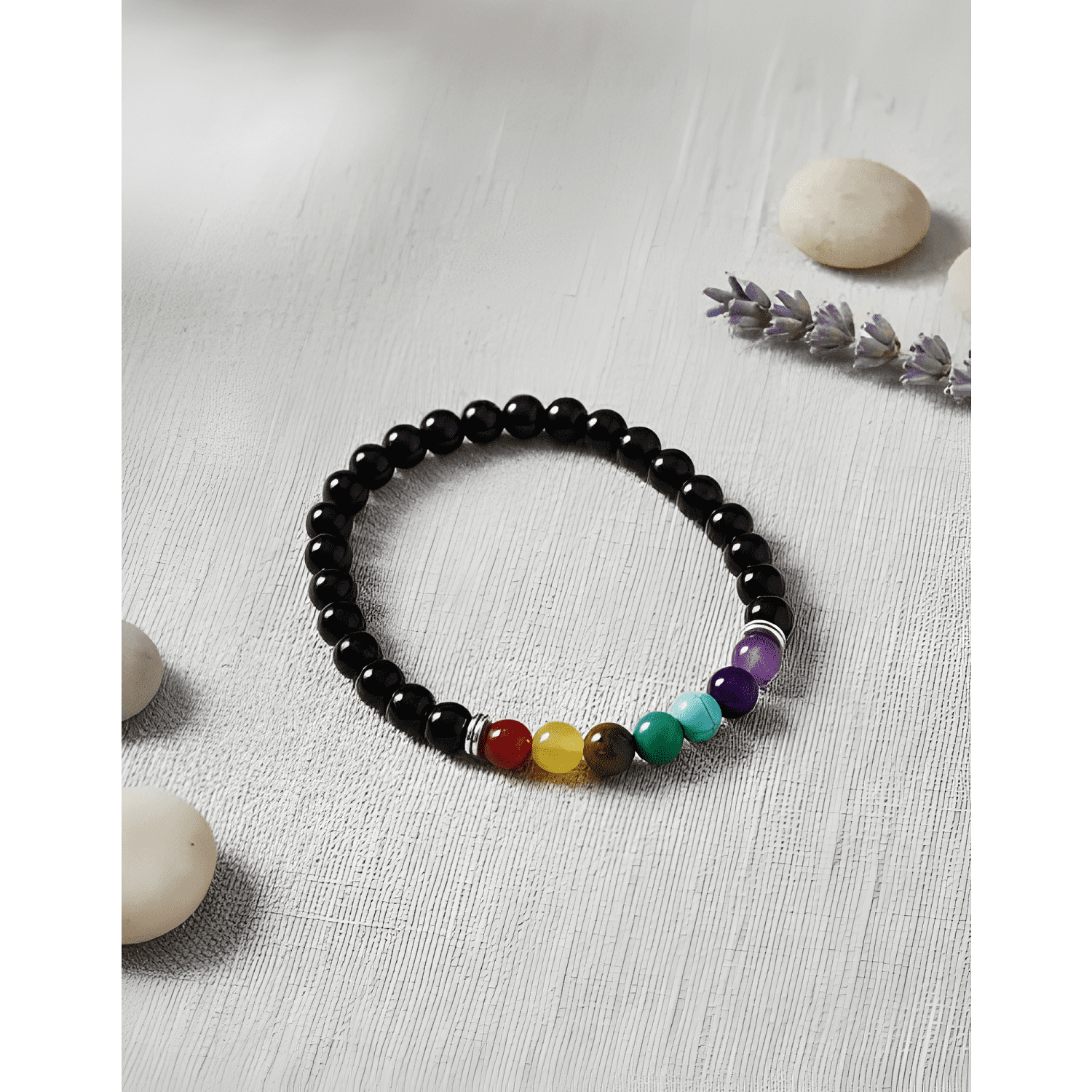 Pulsera elastica 7 chakras cuarzo piedras energía-0