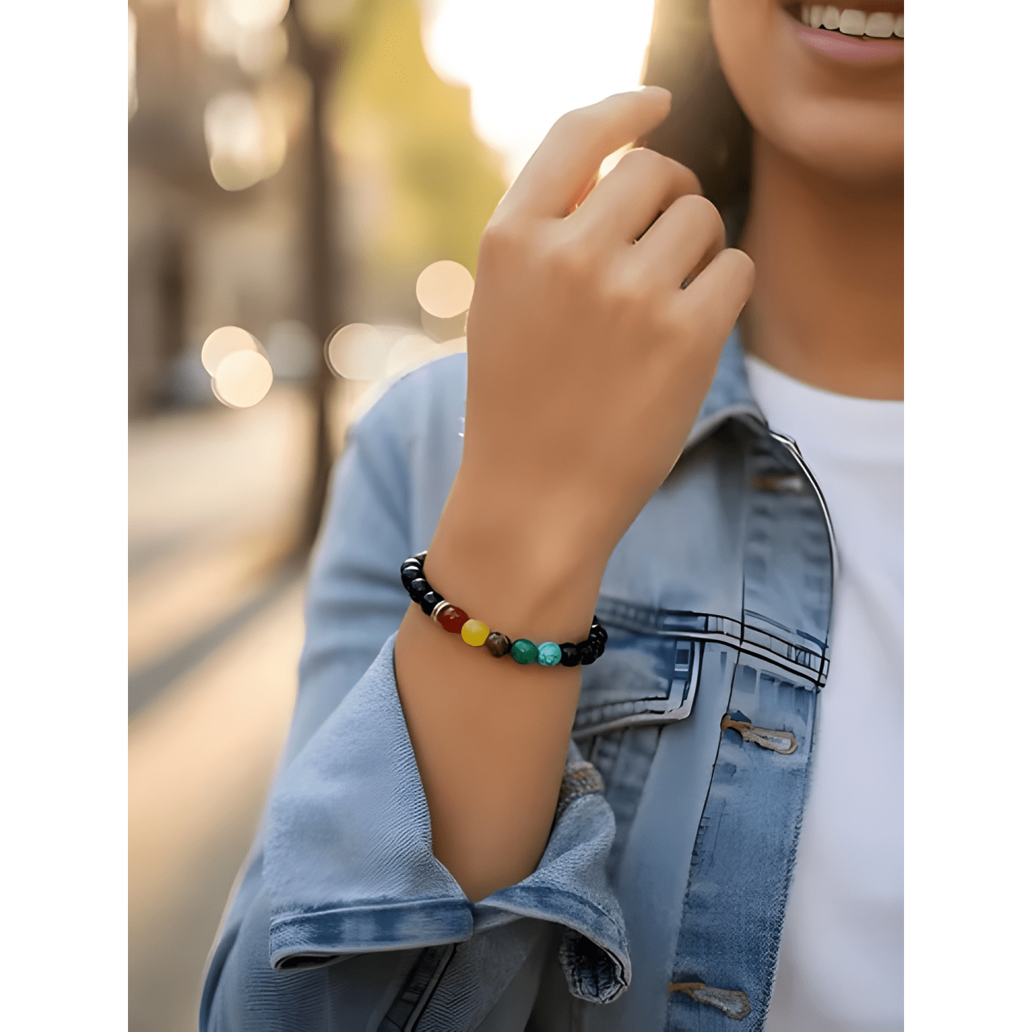Pulsera elastica 7 chakras cuarzo piedras energía-4