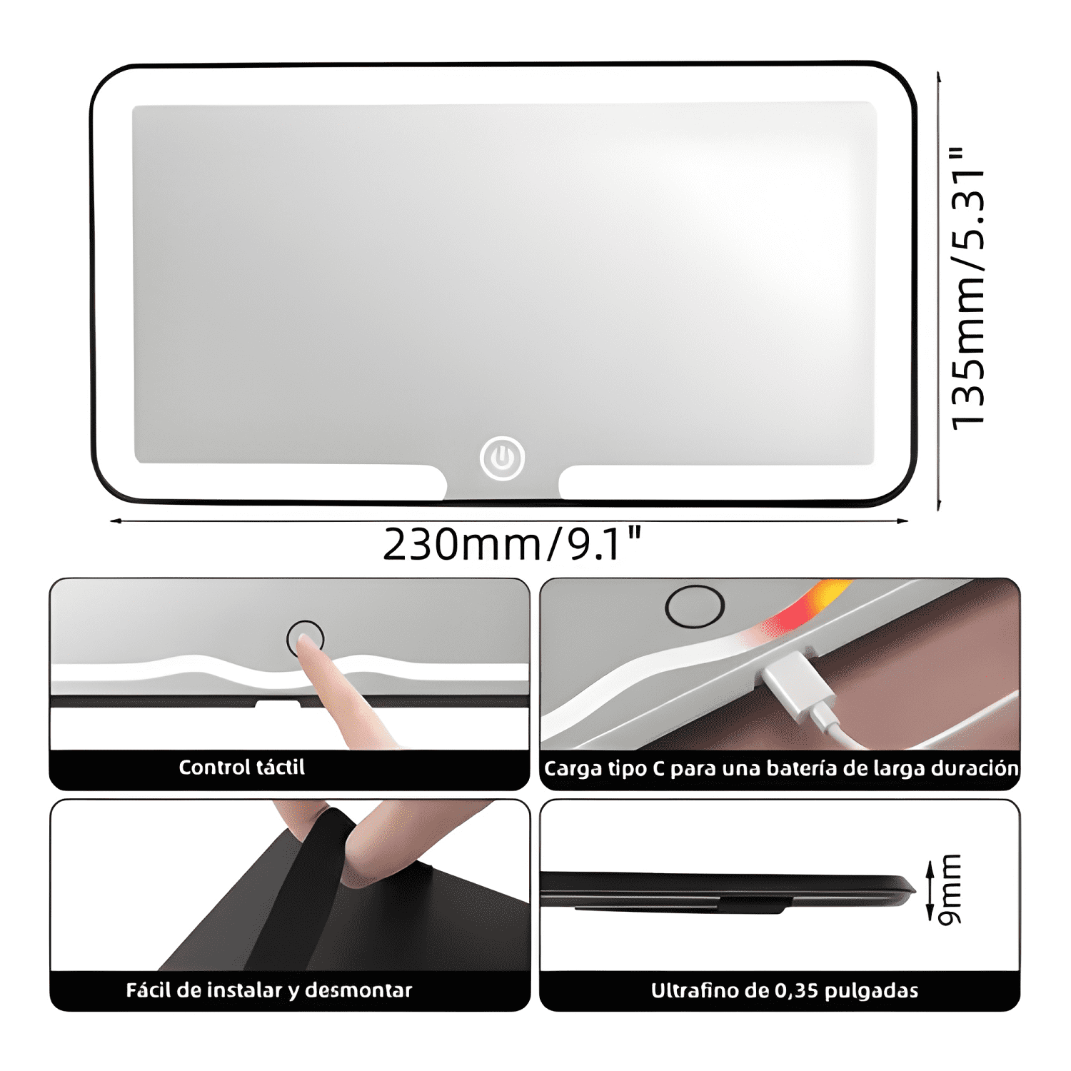 Espejo de Maquillaje de Visera de Coche con 3 Modos Luz XL-2