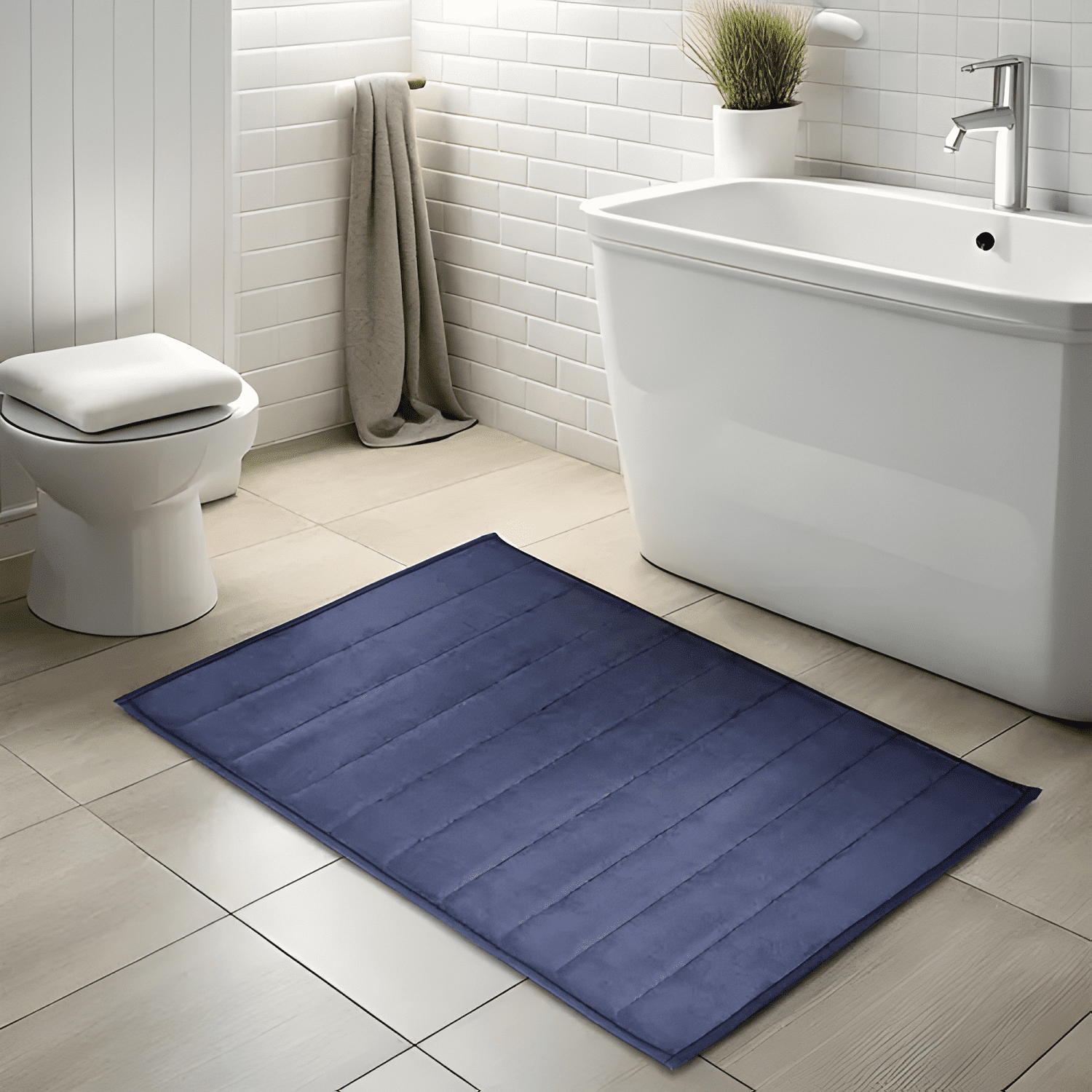 Alfombra De Baño 50x80cm Coralina Ultra Suave Azul-4