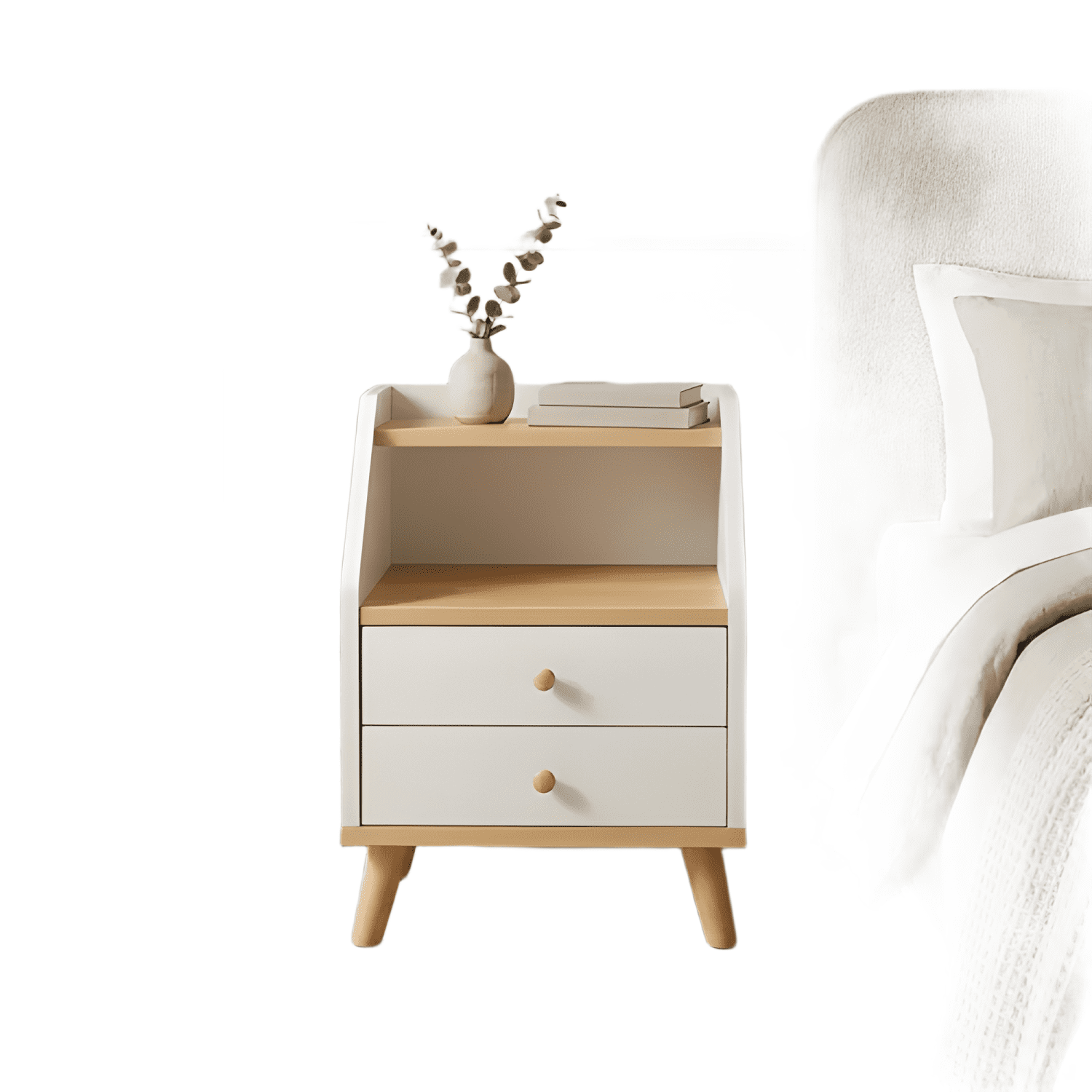 Velador 2 niveles cajones Homer Design 40x30x53 blanco-0