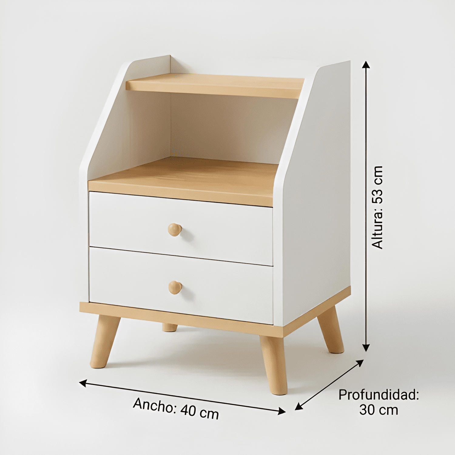 Velador 2 niveles cajones Homer Design 40x30x53 blanco-2