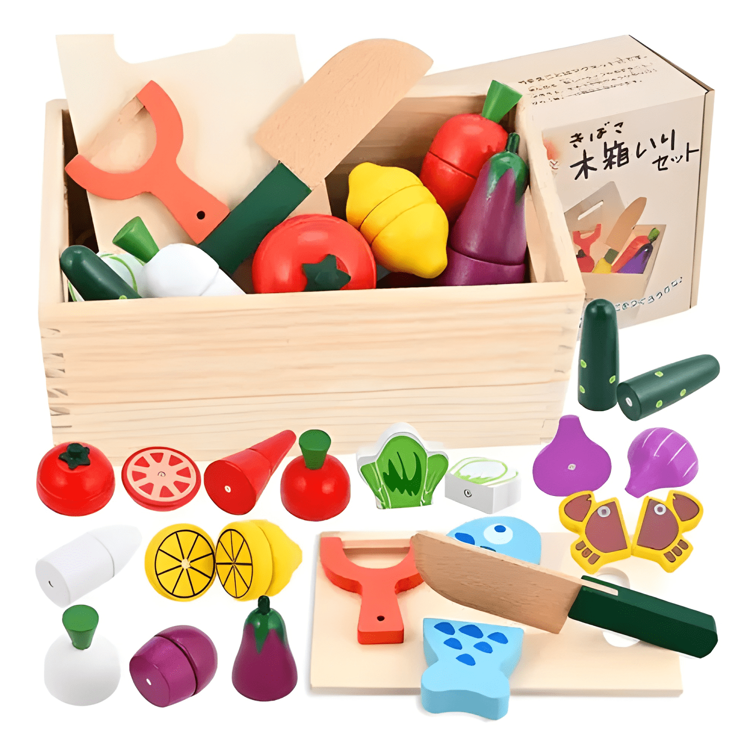 Juego didáctico de madera corta vegetales y frutas imán #2-2