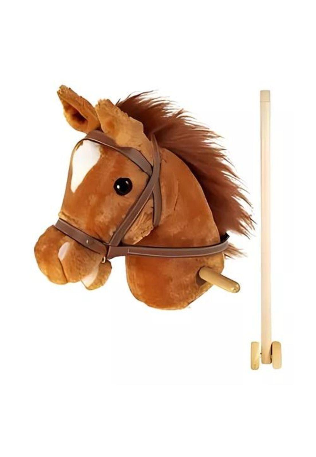 Caballito de Palo con Sonido y Rueda - 100 cm para Niños Color Crema-2