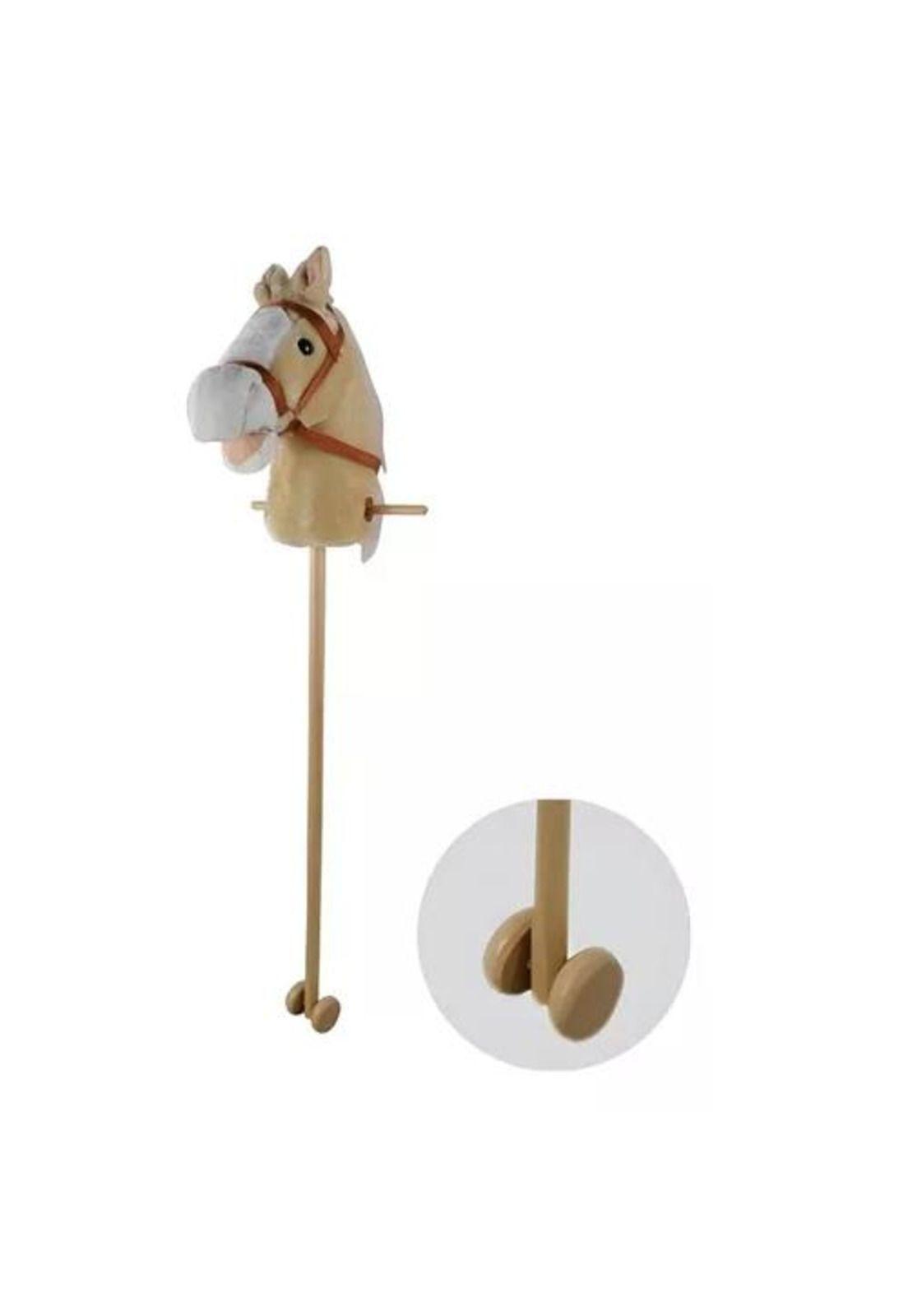 Caballito de Palo con Sonido y Rueda - 100 cm para Niños Color Crema-4