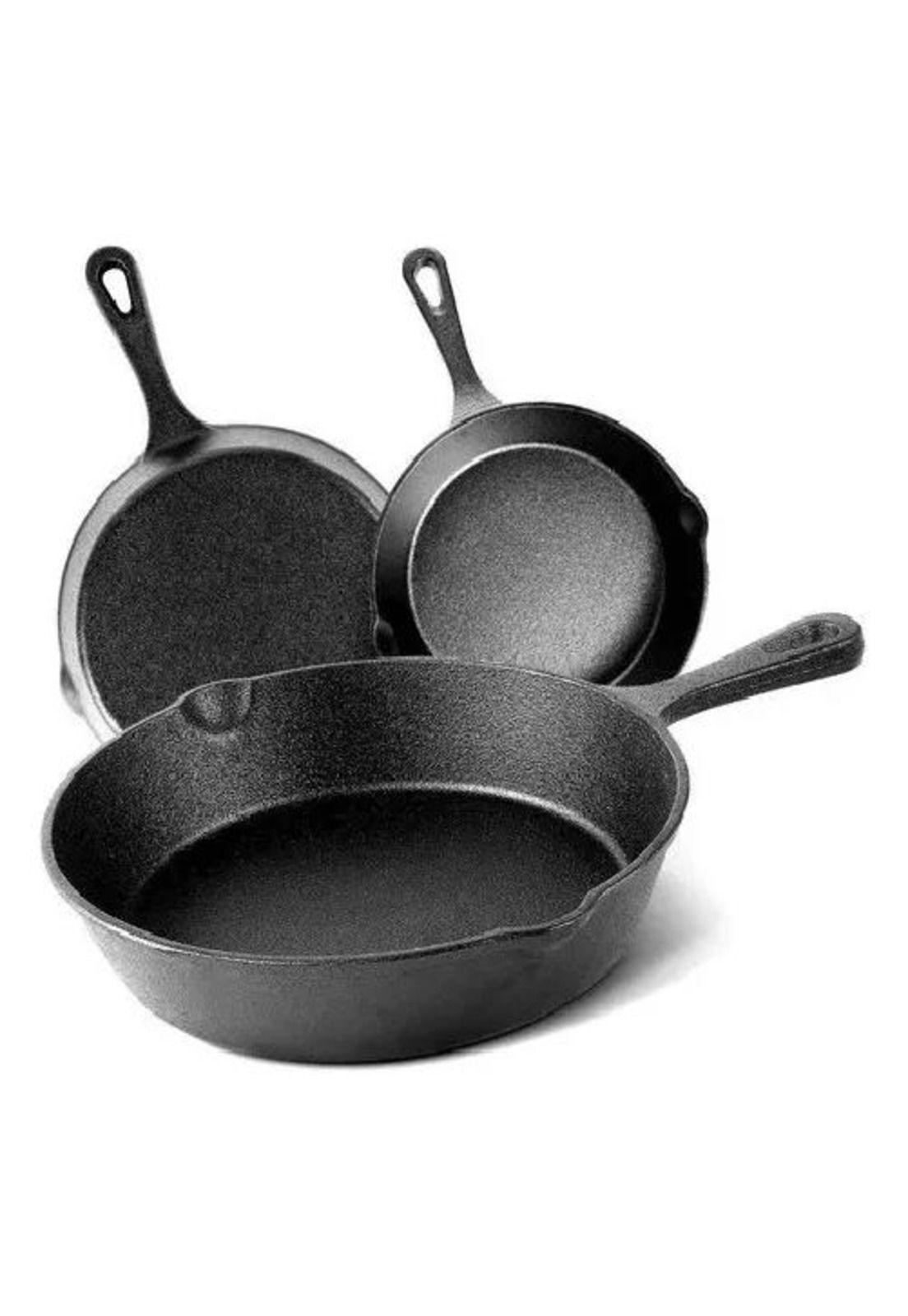 Juego de sartenes de hierro fundido, 3 piezas, Cukin, negro-8
