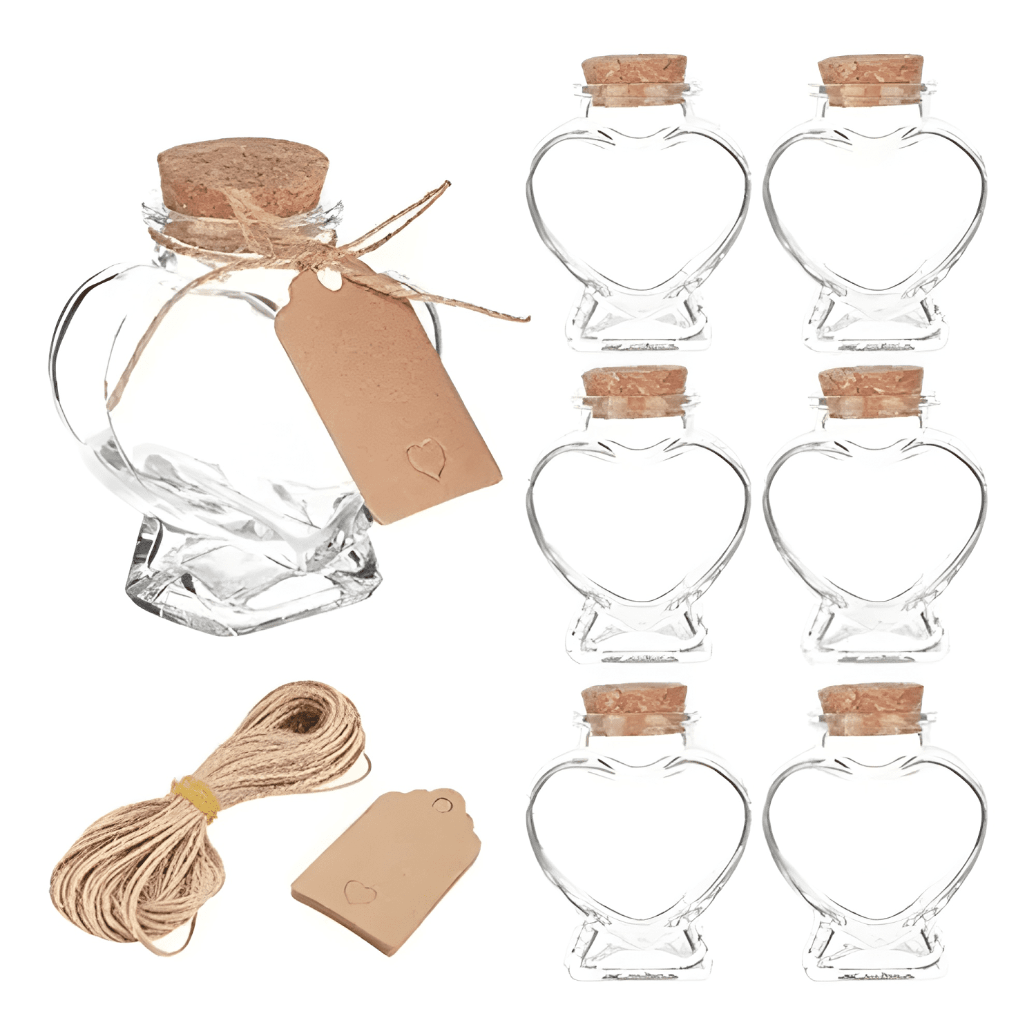 Pack 24 botella decorativa corazón vidrio tapa corcho 150 ml-0