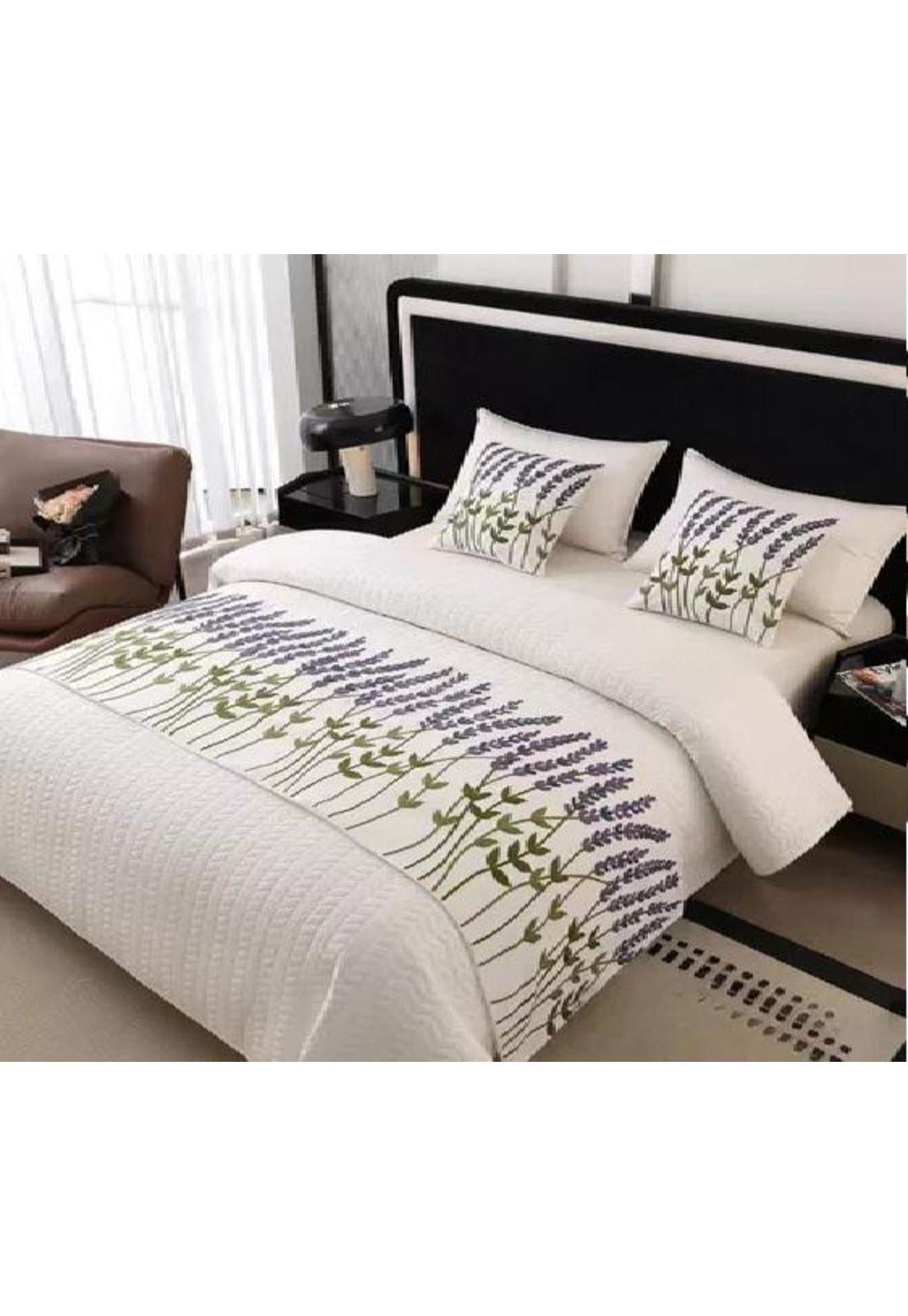 Piecera bordada para cama sin fundas de cojín diseño 3 color crema-2