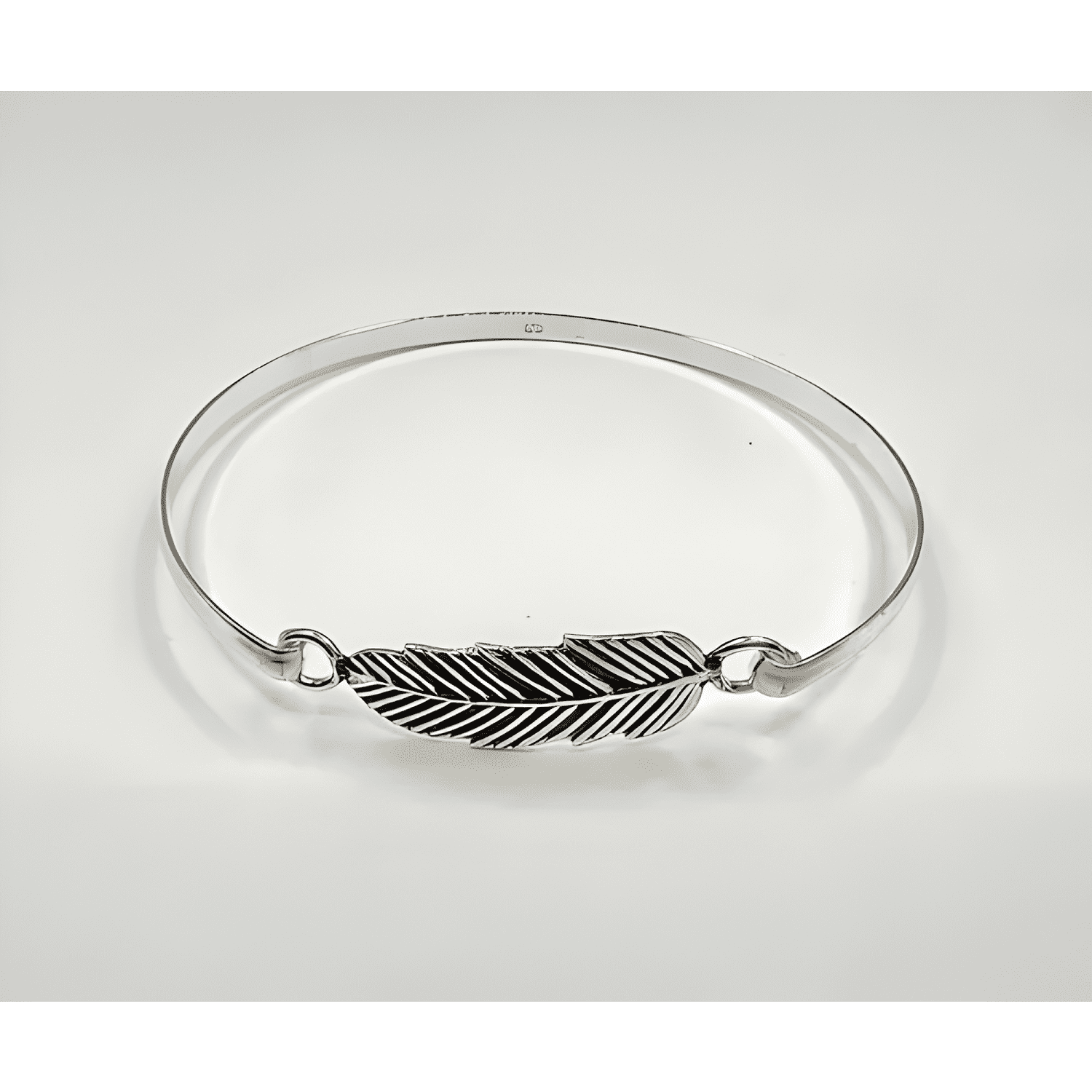 Pulsera rígida esclava hoja plata fina 925 envejecida mujer-2