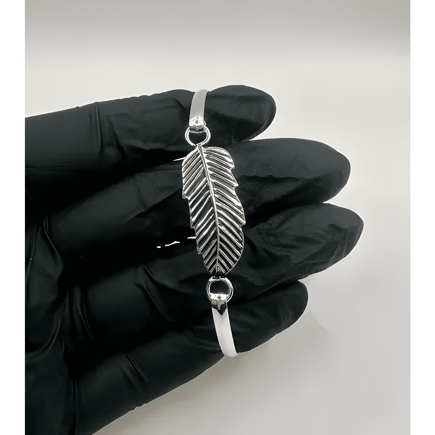 Pulsera rígida esclava hoja plata fina 925 envejecida mujer-3