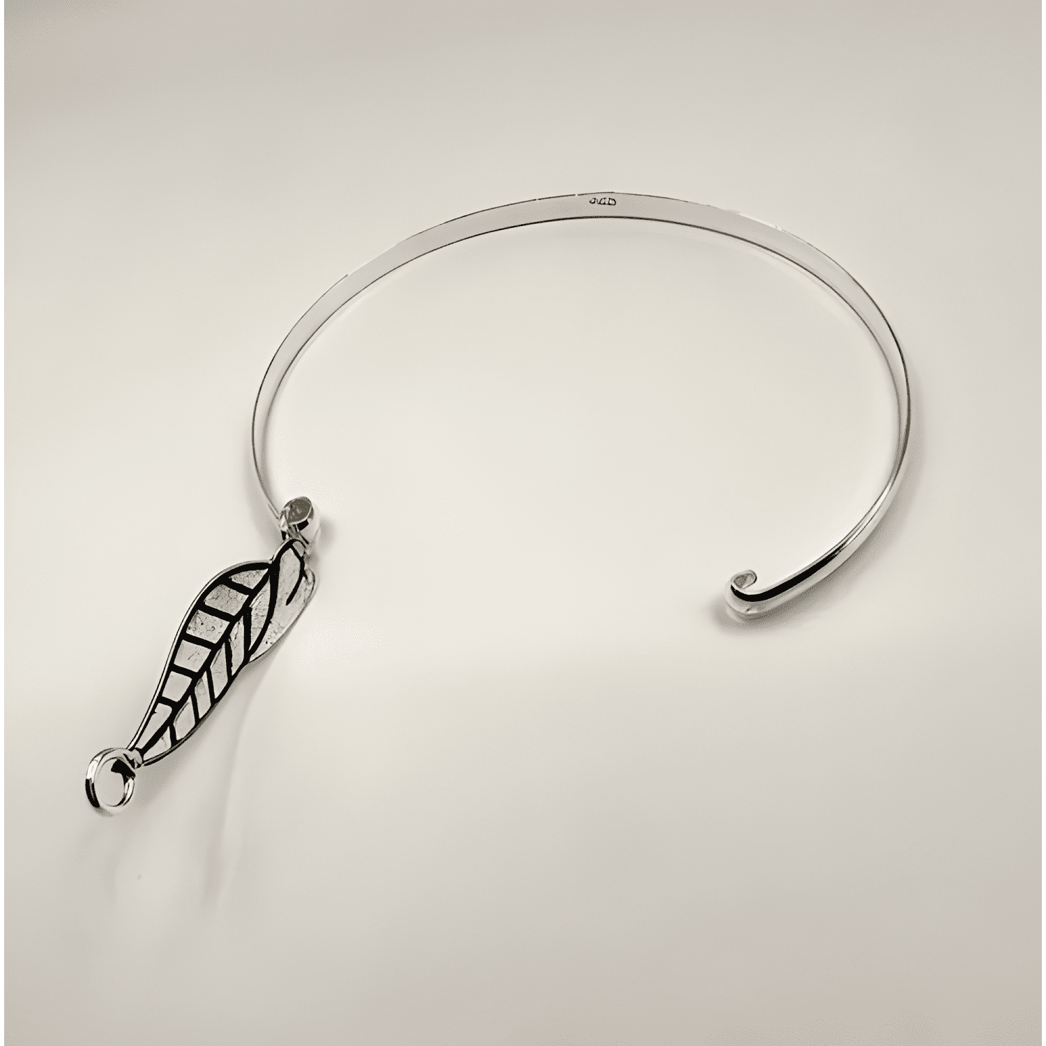 Pulsera rígida esclava hoja plata fina 925 envejecida mujer-4