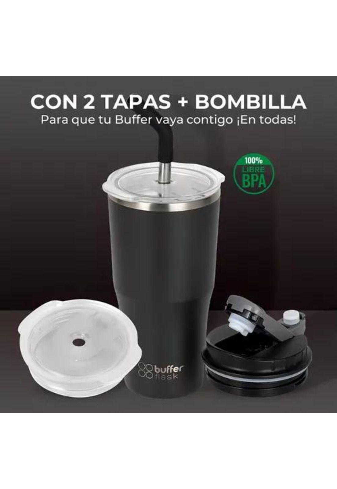 Buffer Roques 600, vaso termo para agua y café, 570 ml, acero inoxidable con tapas-2