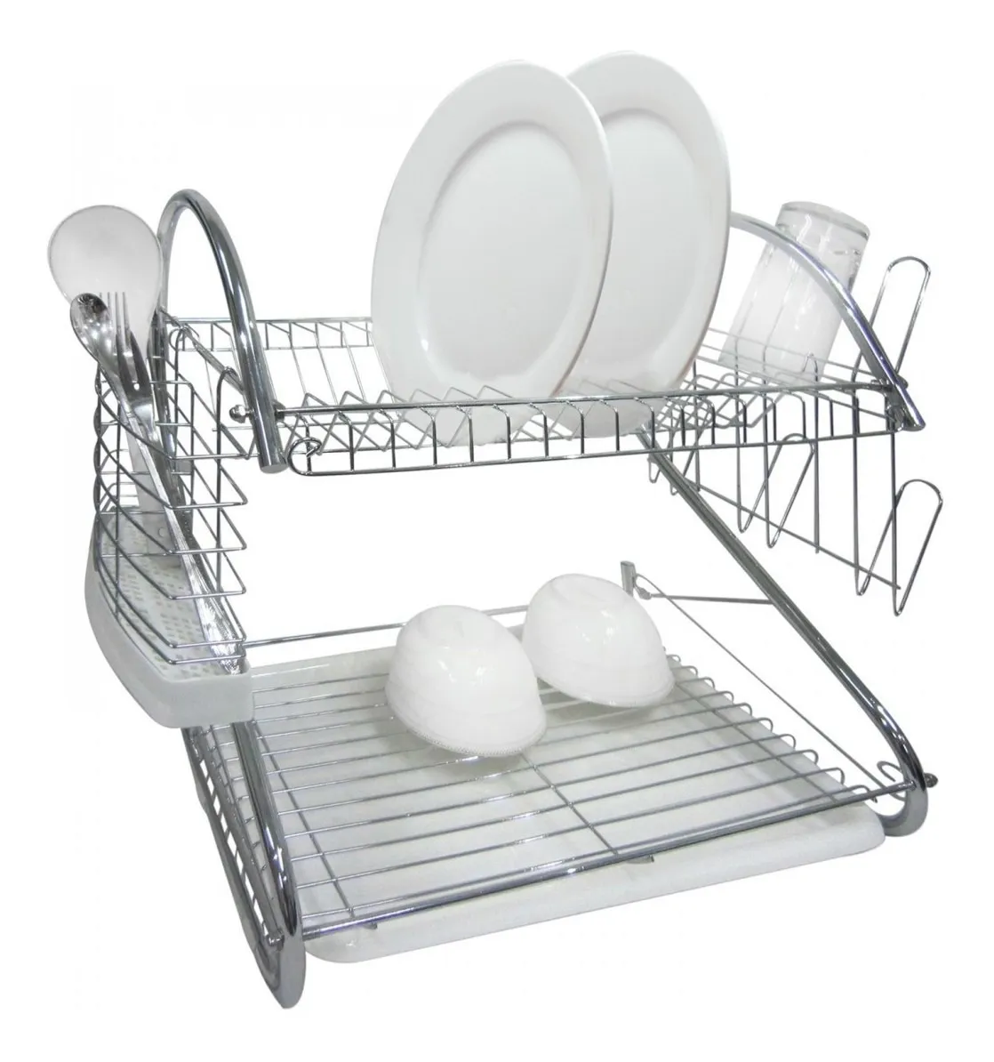 Secador platos 2 niveles con cubiertero y desagüe-1