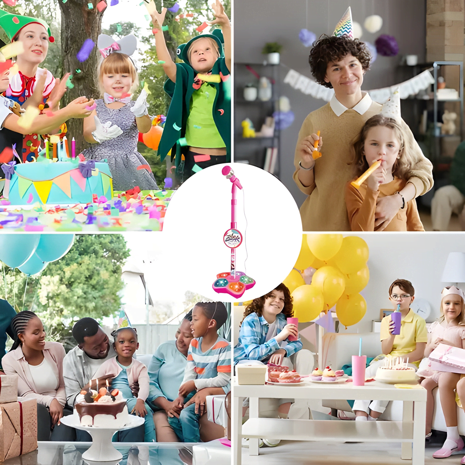 Infantil karaoke micrófono juguete de niños con base Rosa-2