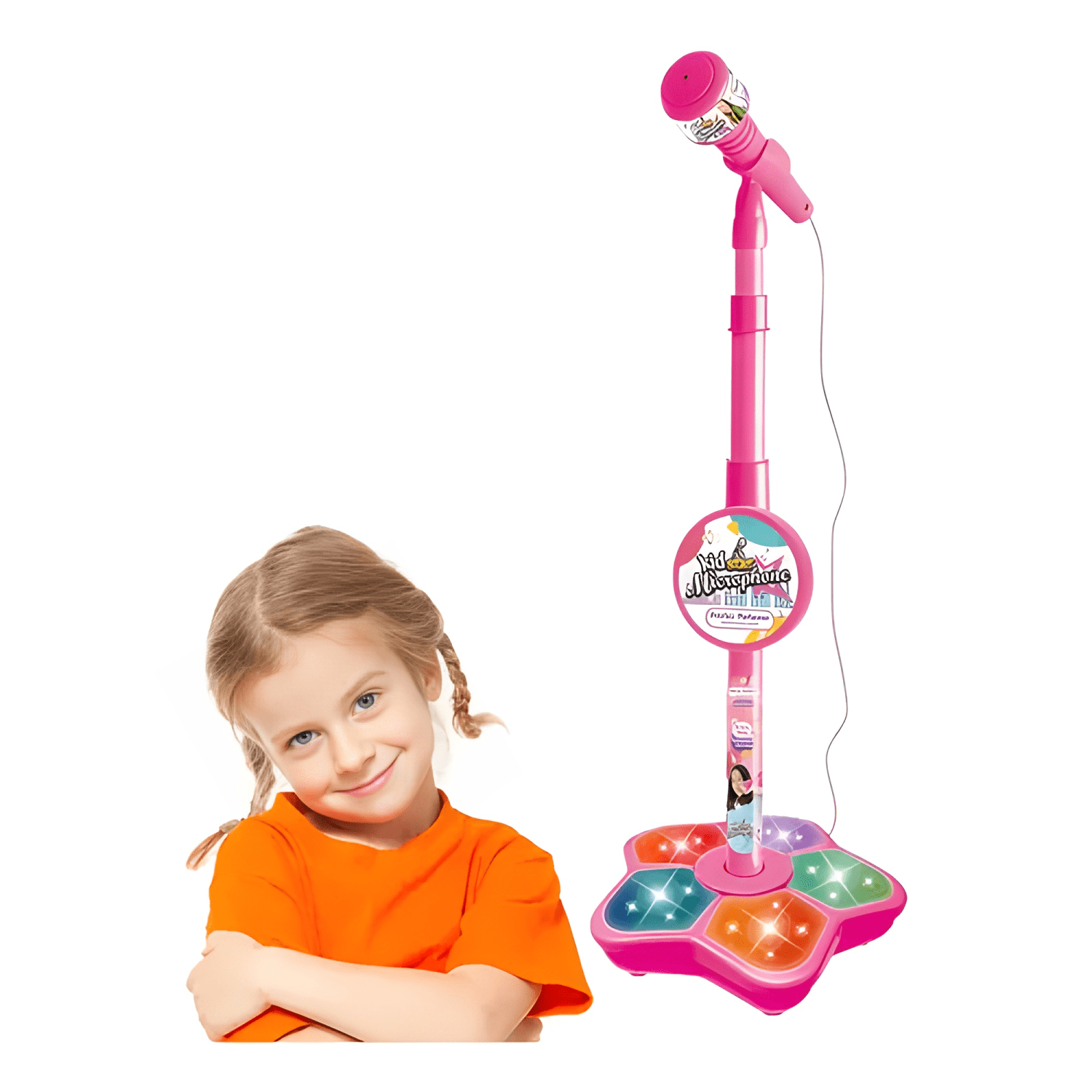 Infantil karaoke micrófono juguete de niños con base Rosa-3