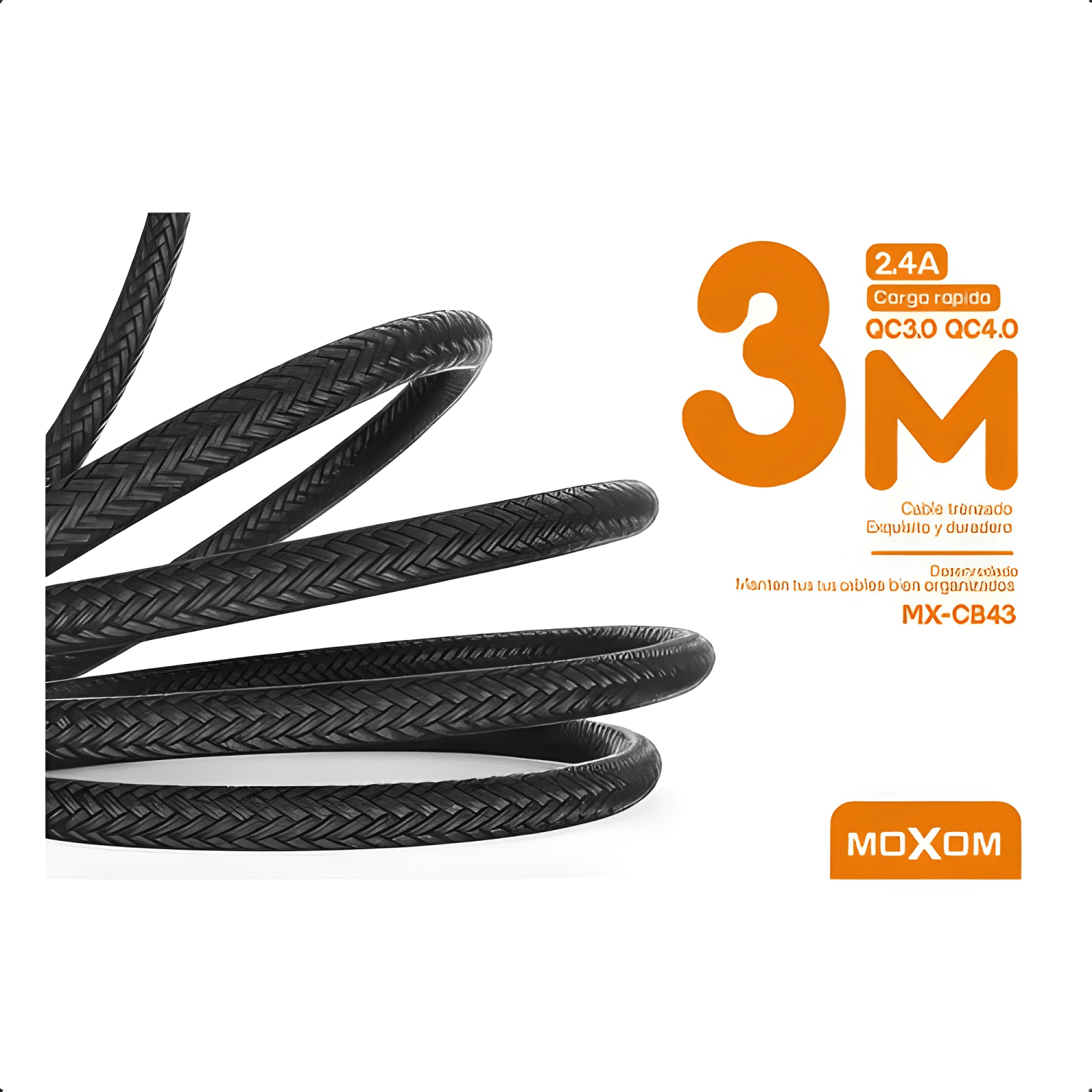 Cable micro USB de 3 metros para carga rápida y PS4 Negro-3