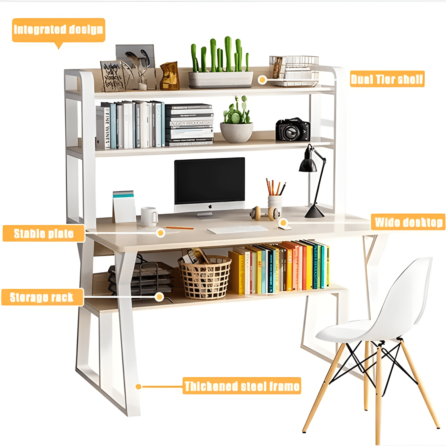 Escritorio moderno con repisas 147x120x60x72-1