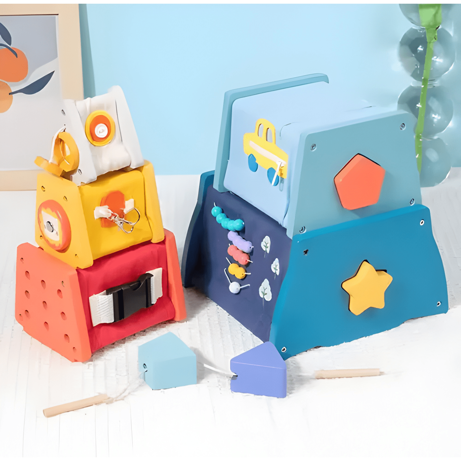 Juego didáctico sensorial y encaje de madera para niños-3