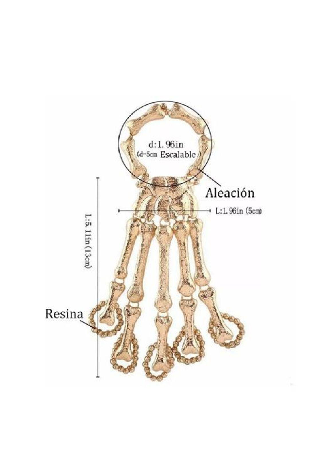 Anillo y pulsera con calavera punk, color plata-5