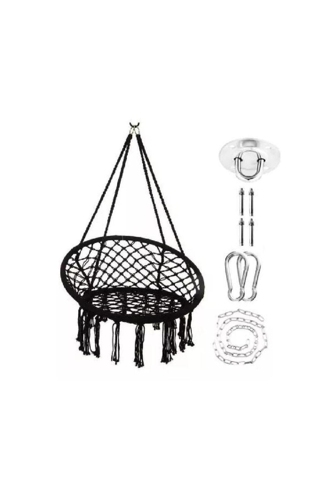Hamaca silla colgante redonda interior exterior macramé negro-2