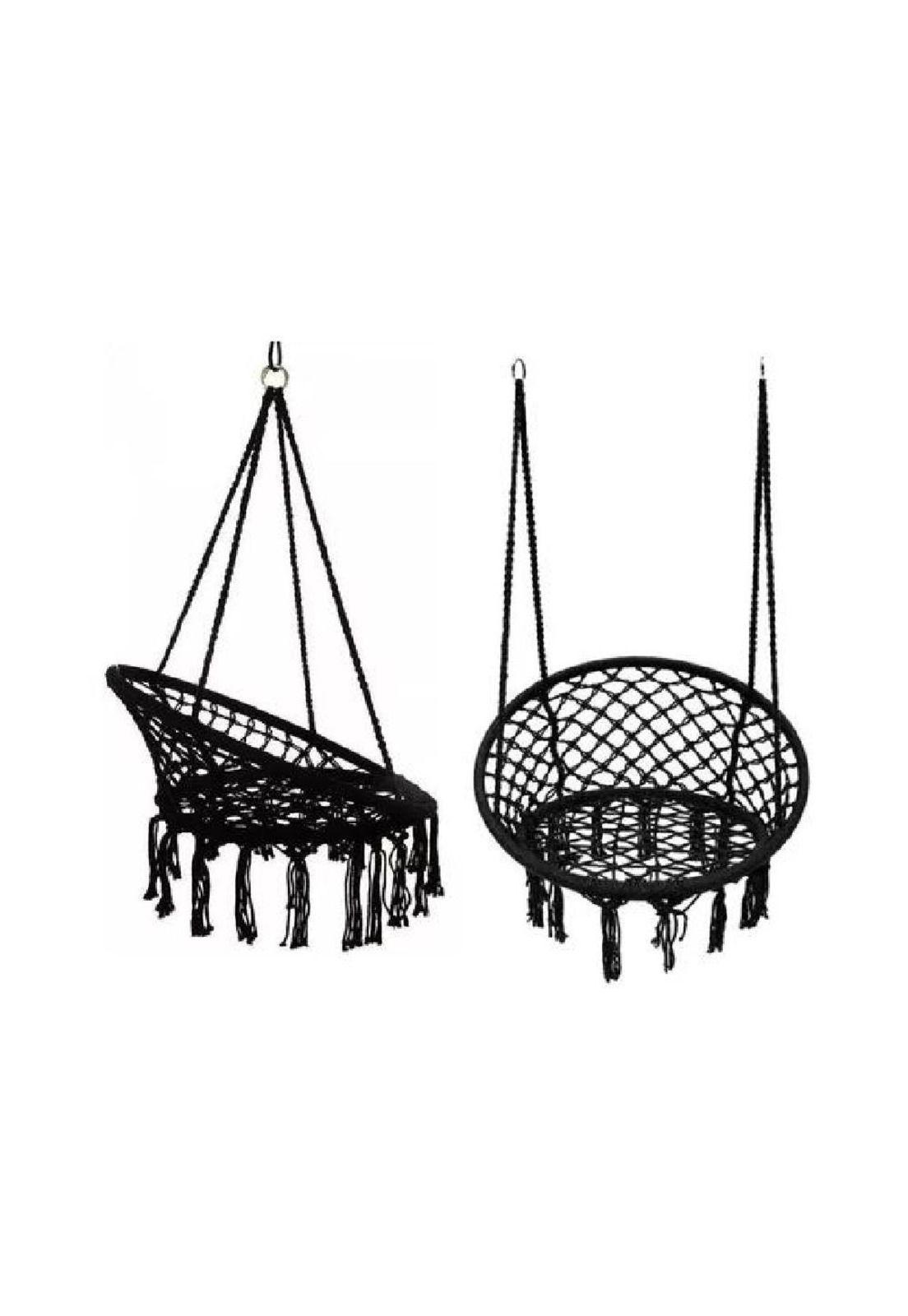 Hamaca silla colgante redonda interior exterior macramé negro-4