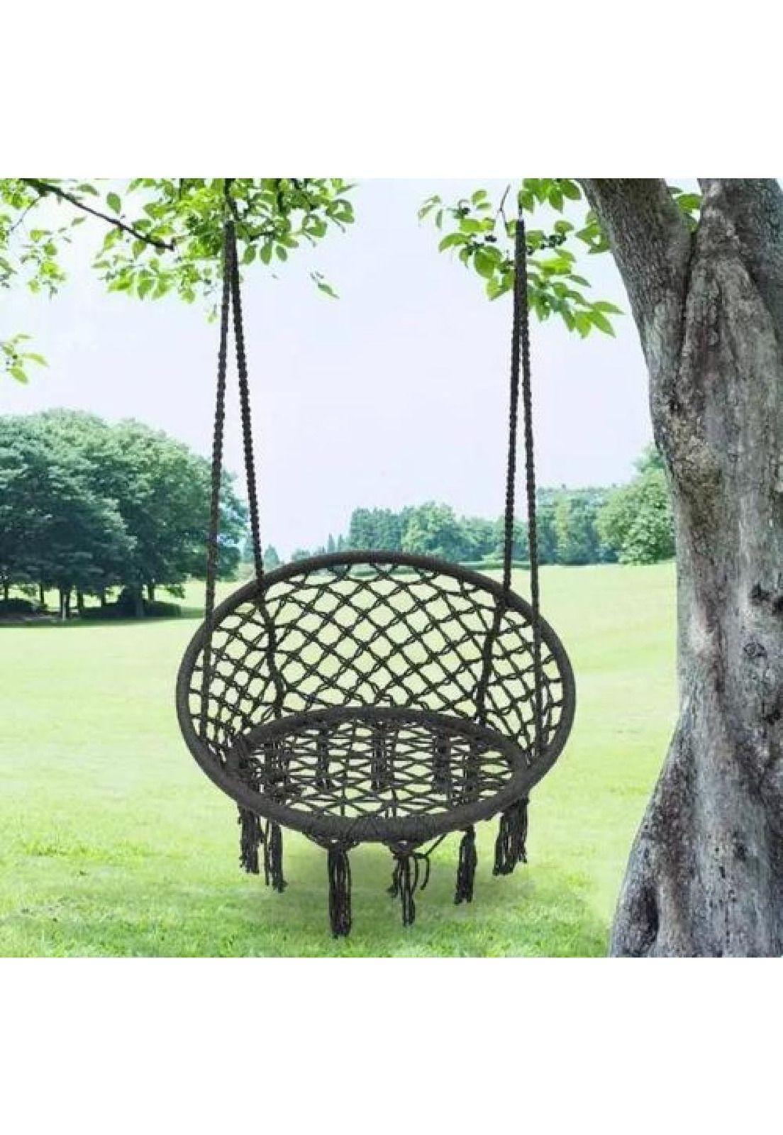 Hamaca silla colgante redonda interior exterior macramé negro-5