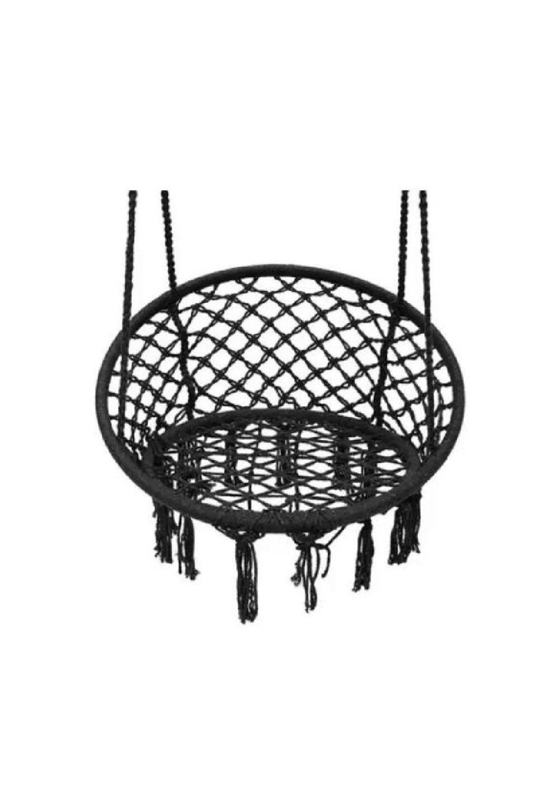 Hamaca silla colgante redonda interior exterior macramé negro-6