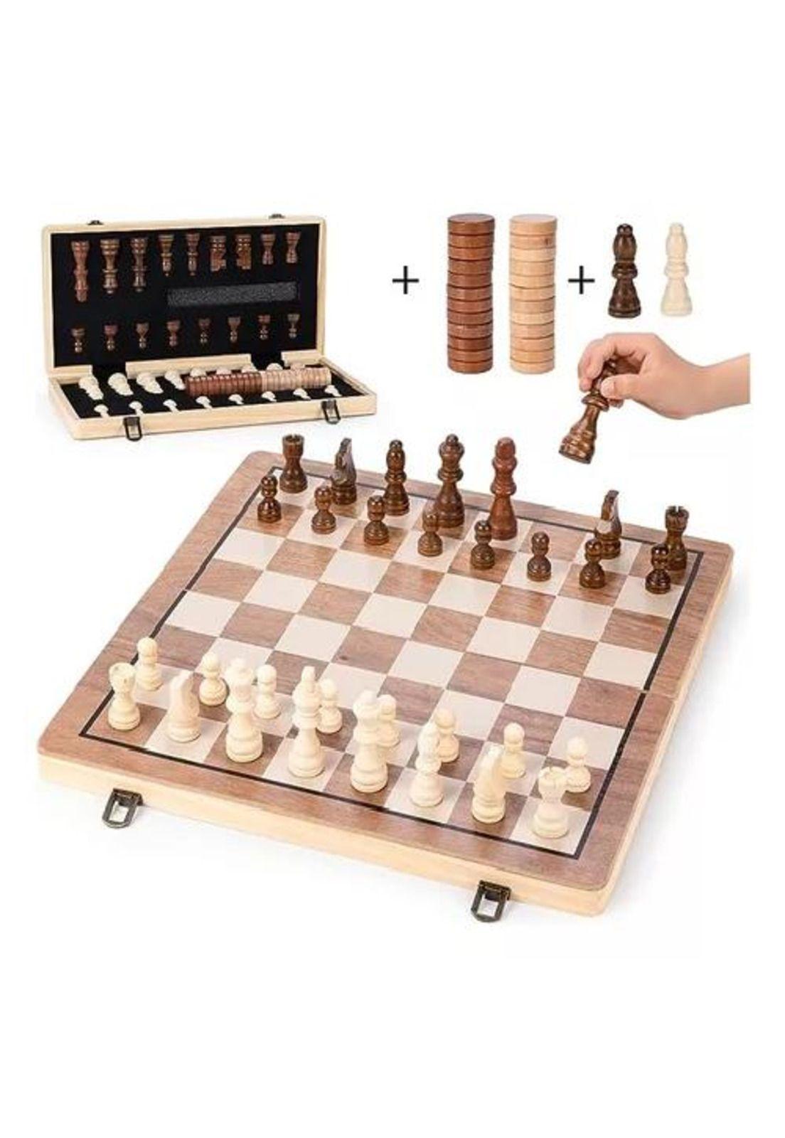 Tablero de ajedrez magnético de madera 40x40 cm 2 en 1-5