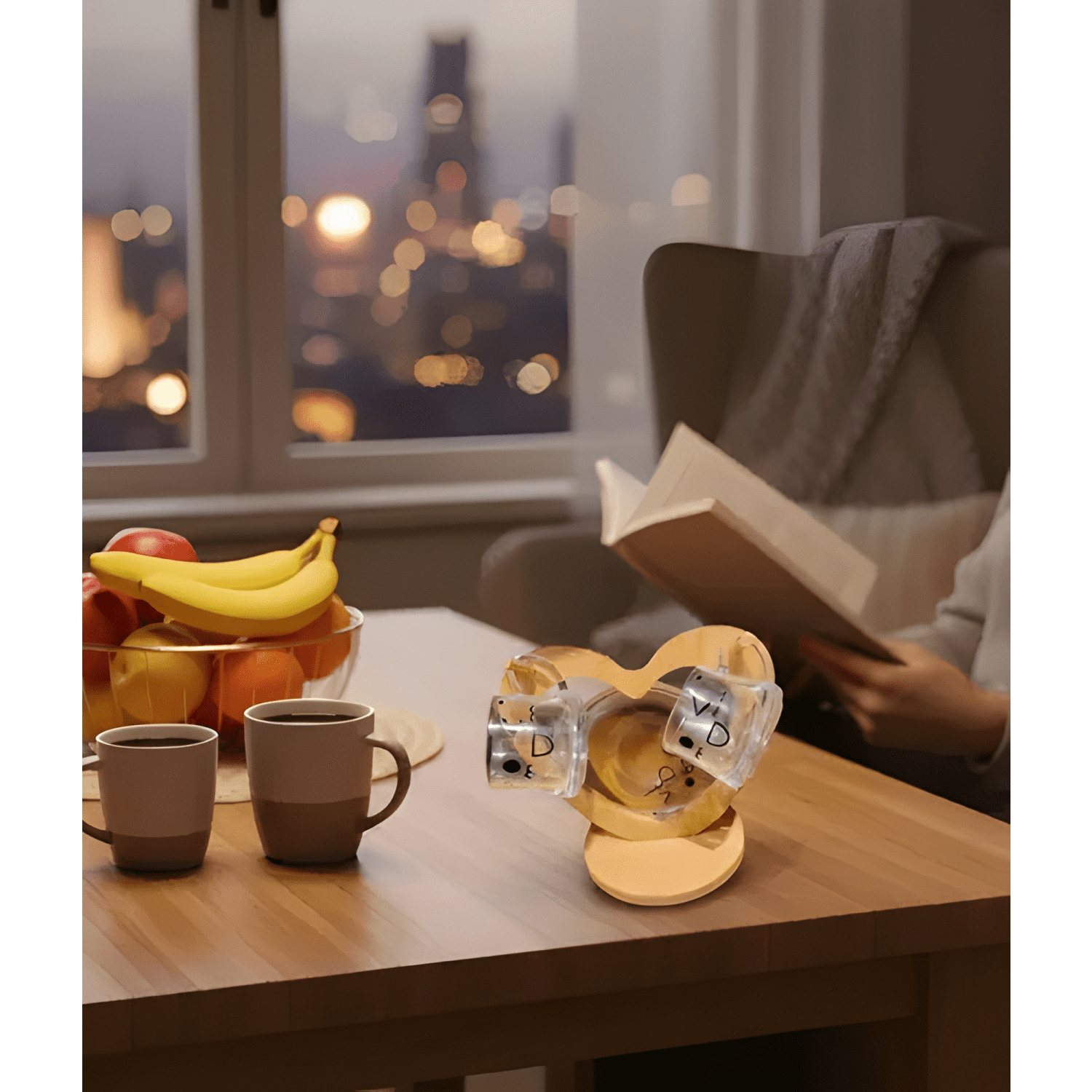 Juego vajilla tazas soporte bambú diseño corazón Café-1