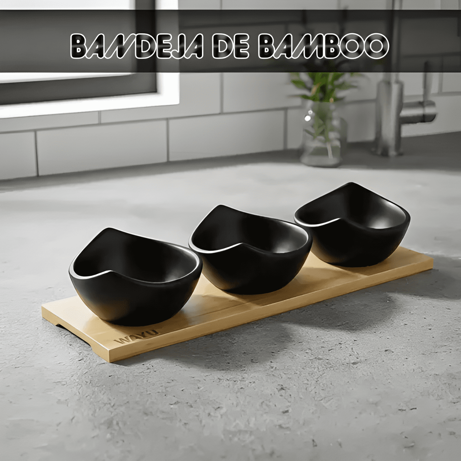 De bowls de cerámica para aperitivos con bandeja de bambú-2