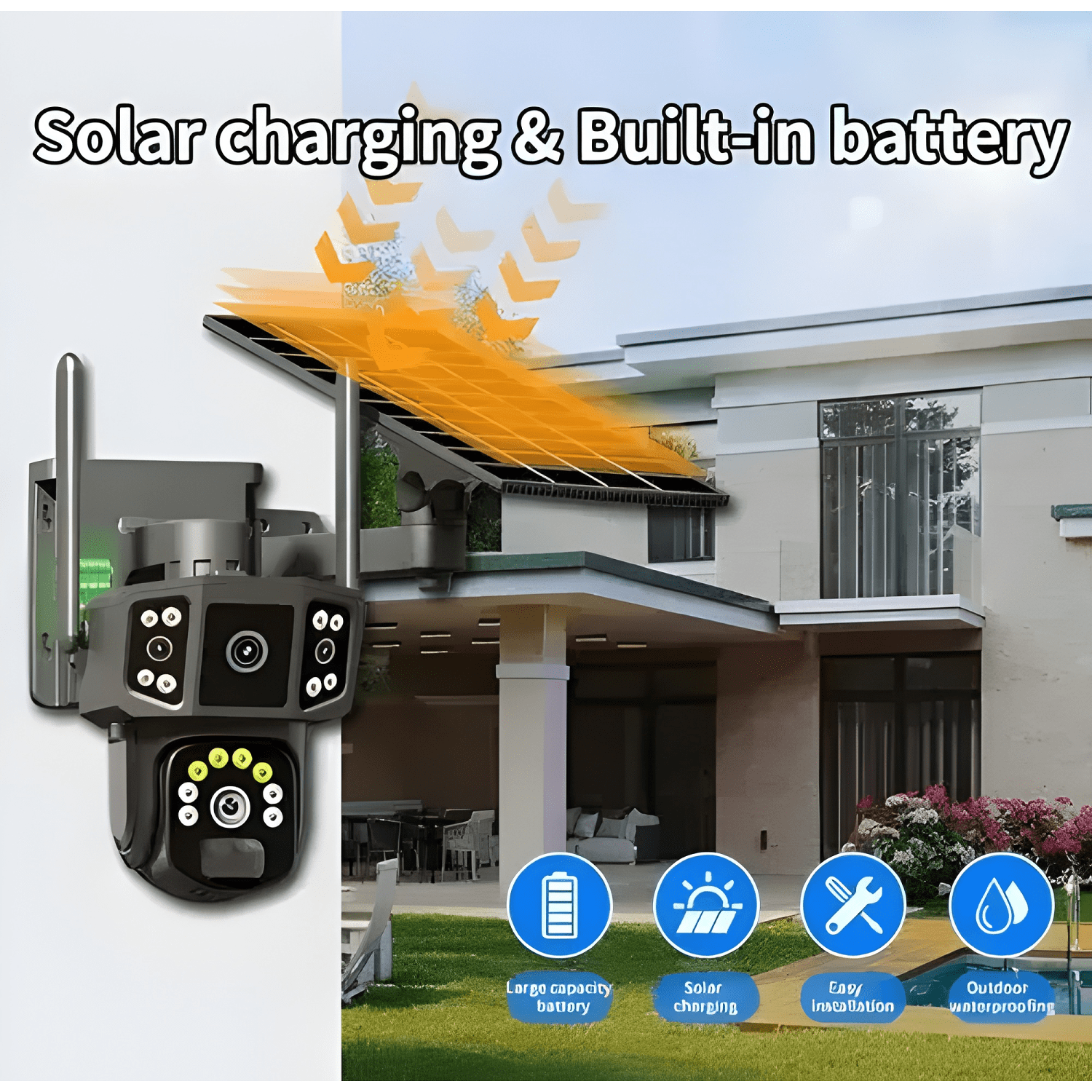 Cámara Seguridad Solar Wifi Inalambrica Lente Dual4k Negro-2