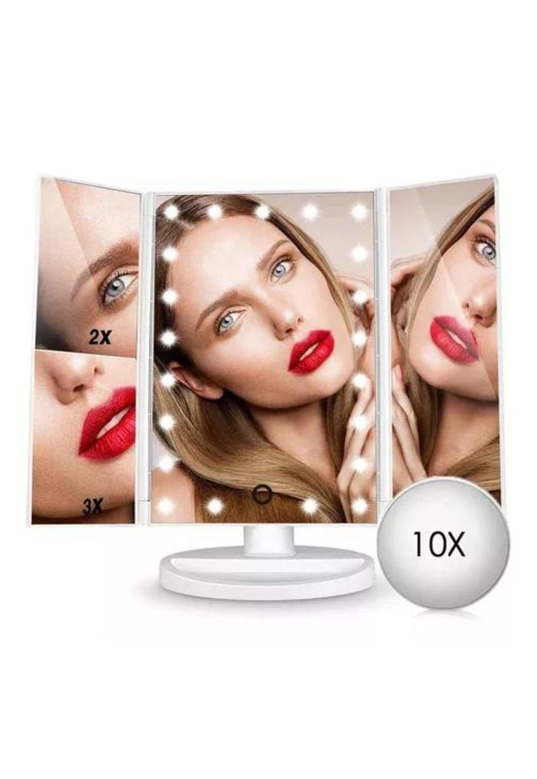 Espejo Maquillaje 22 Luces LED Aumento X1, X2, X3, X10 Giratorio Blanco-5