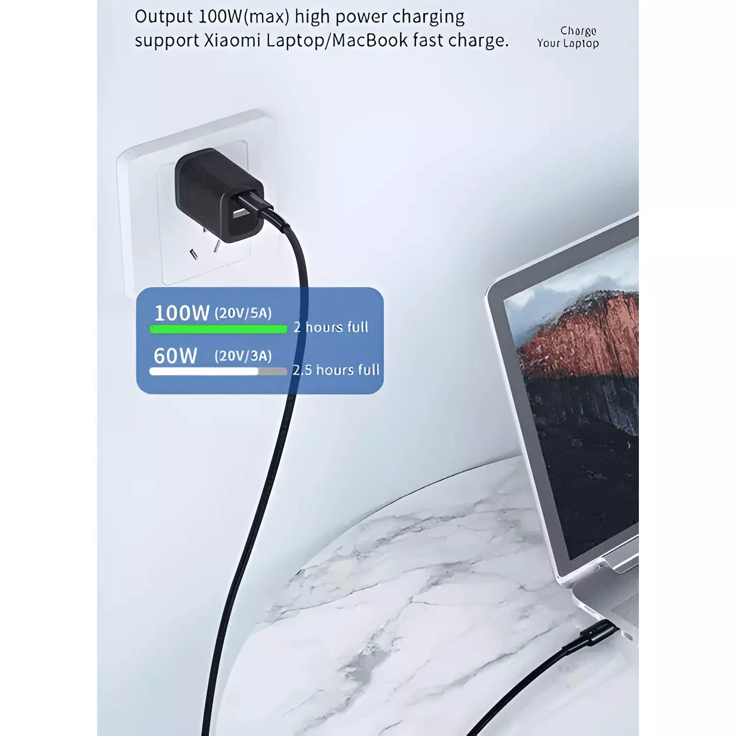Cable 2 metros 100w carga rápida USB-C para macbook ipad #4-3