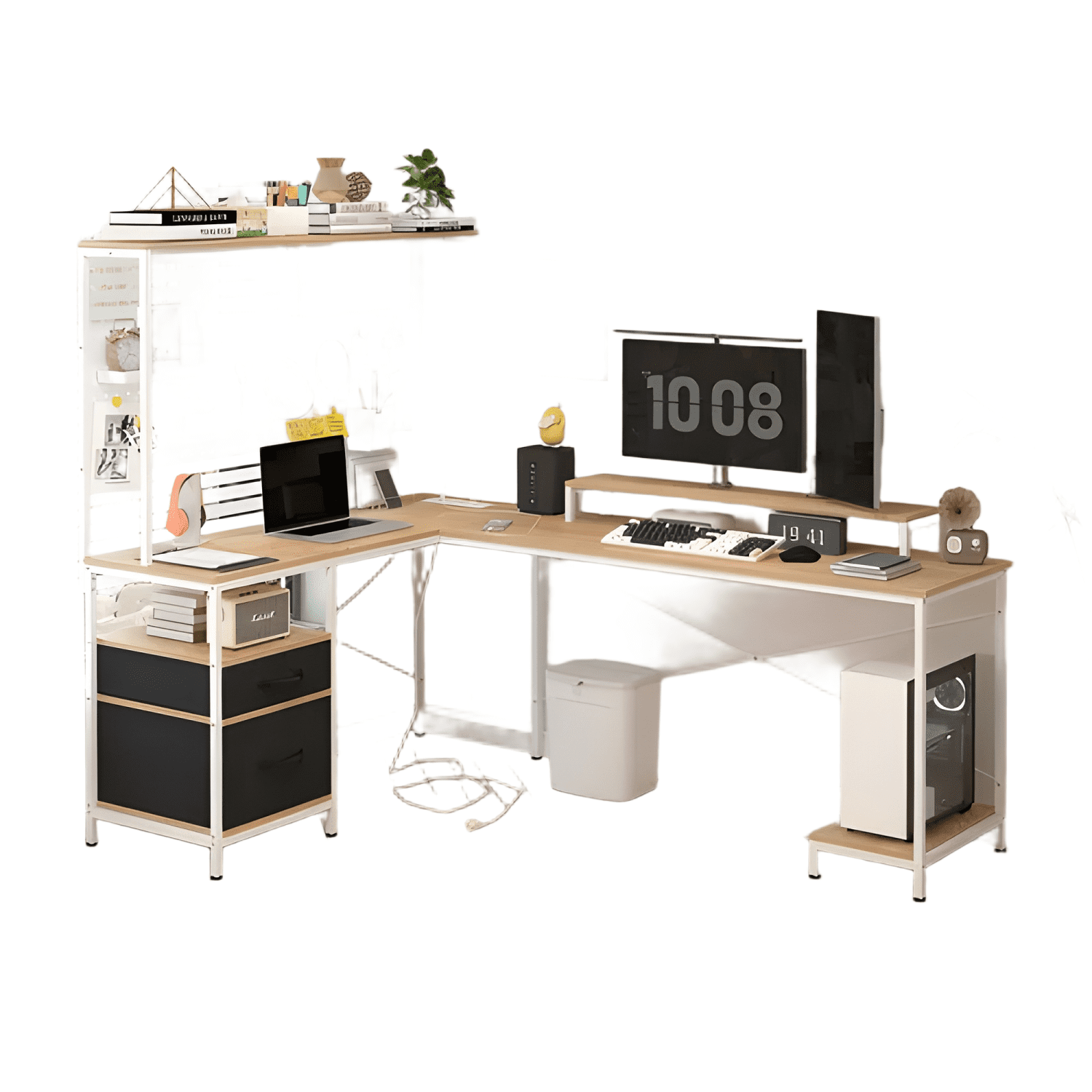 Escritorio homeoffice esquinero convertible con estantería-0