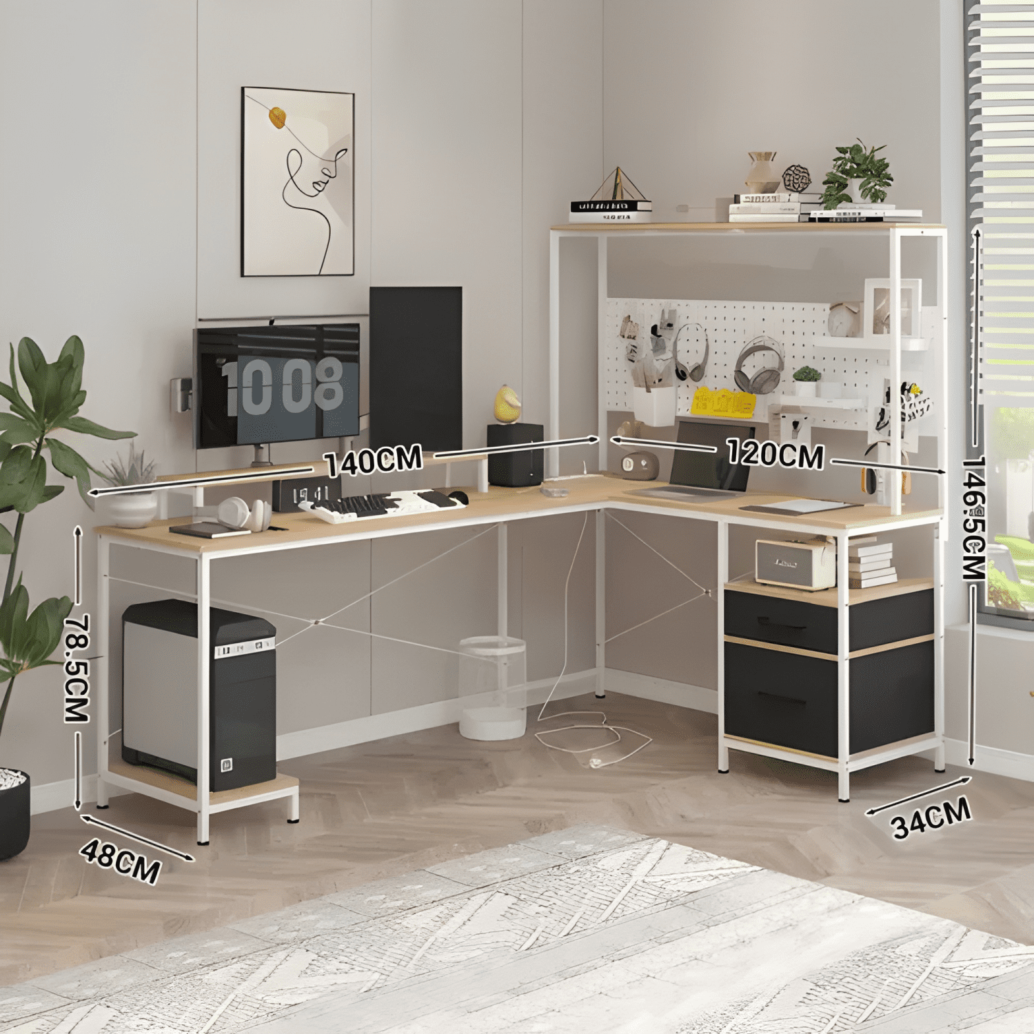 Escritorio homeoffice esquinero convertible con estantería-3