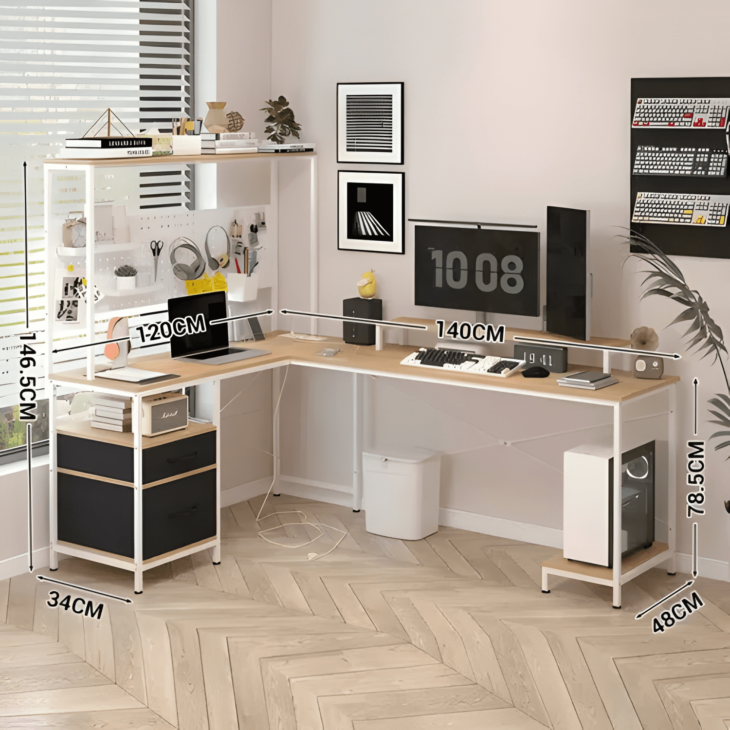 Escritorio homeoffice esquinero convertible con estantería-4