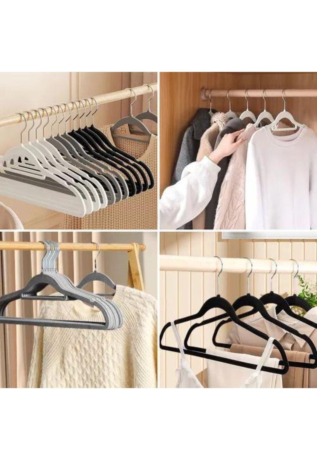 Set de 50 ganchos colgadores de ropa terciopelo gris-1