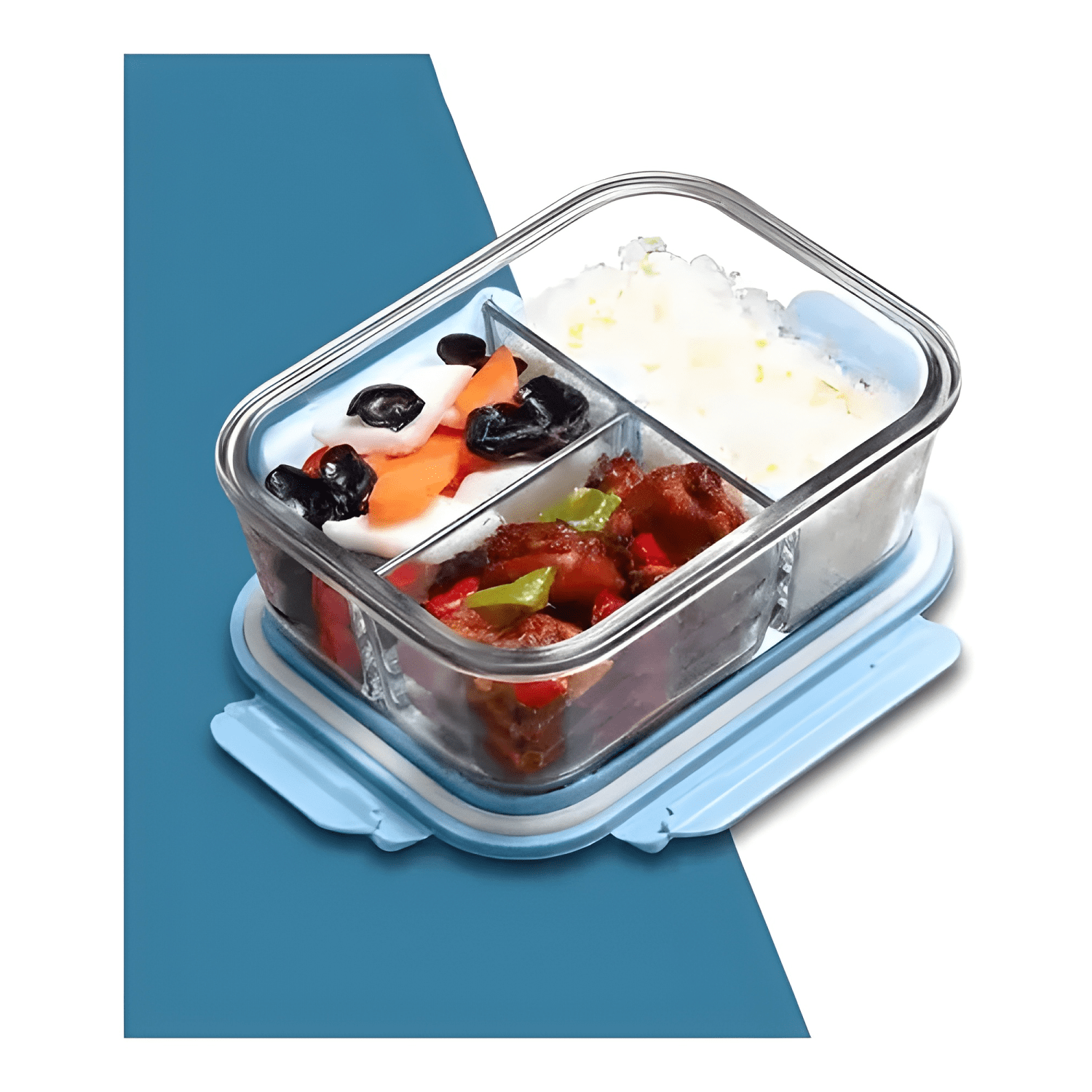 Tupper hermético de vidrio 3 divisiones para comida #14-3