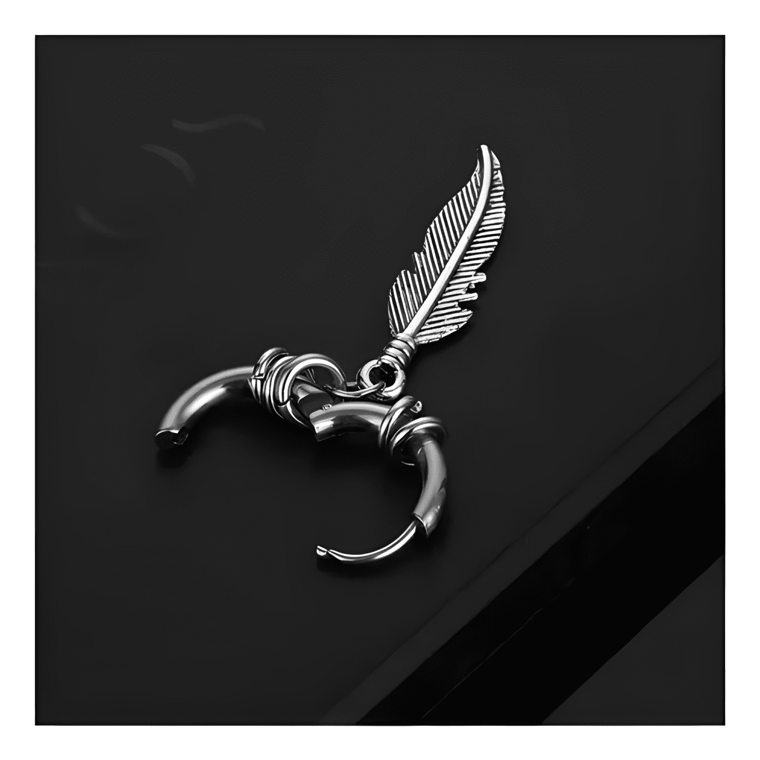 2 Pares Aros Hombre Mujer Pluma Piercing Acero Quirúrgico #6-2