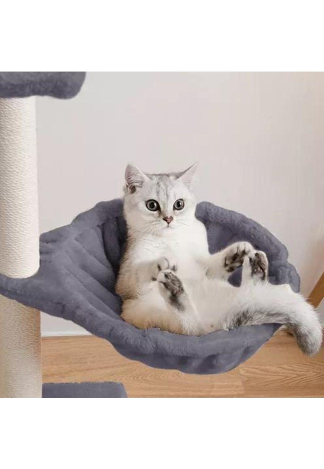 Torre rascador yute arbol gatos pompones escalera gris color-3