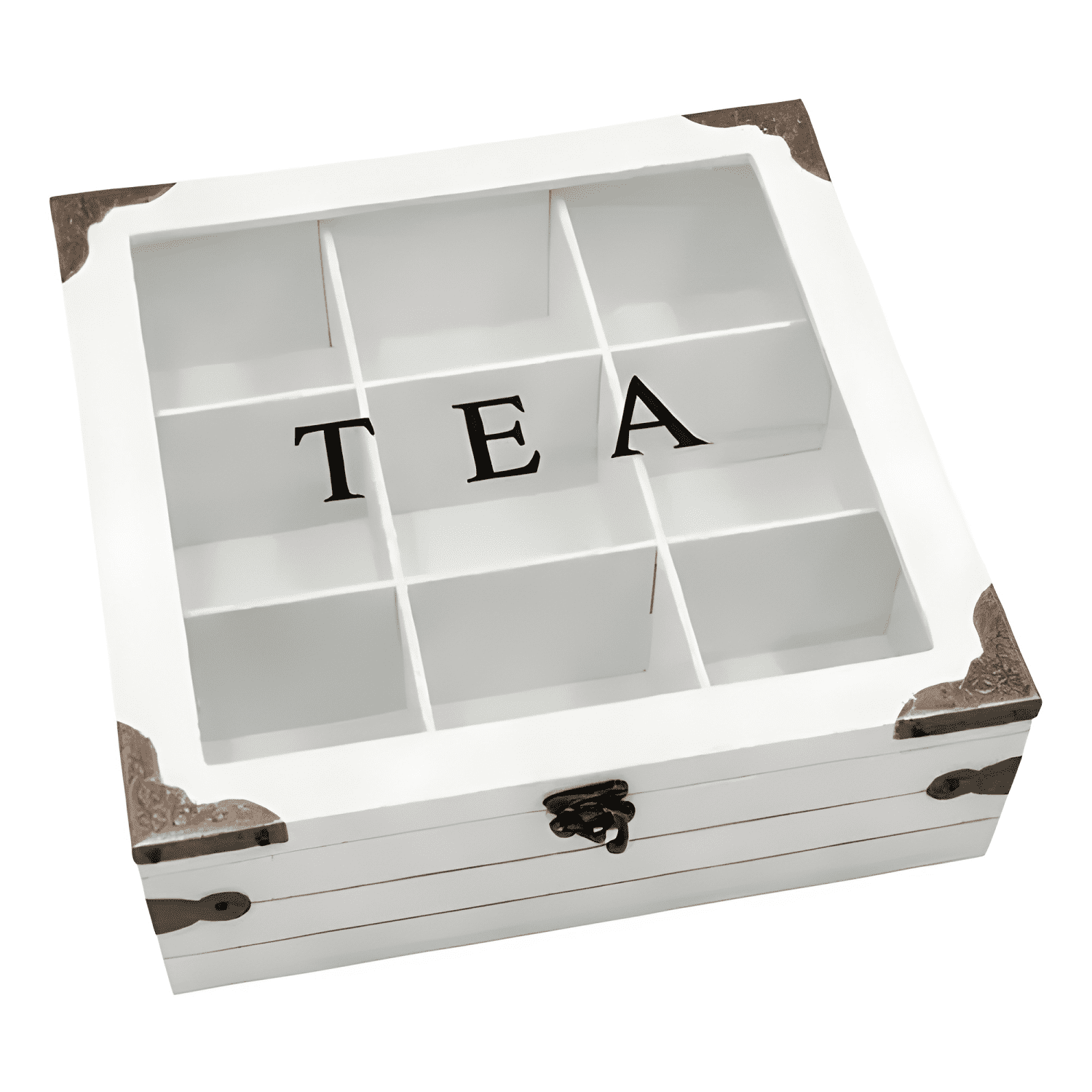 Caja organizadora de té 9 compartimentos madera y vidrio-0