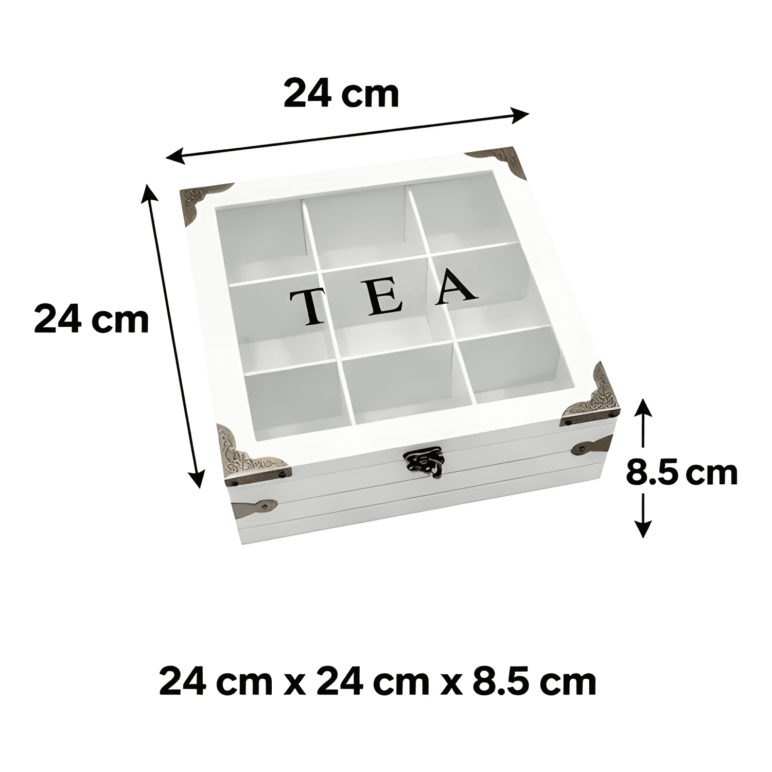 Caja organizadora de té 9 compartimentos madera y vidrio-2