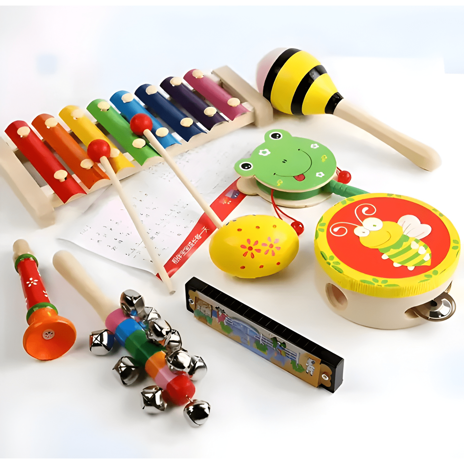 Set x8 instrumentos musicales montessori madera para niños-0