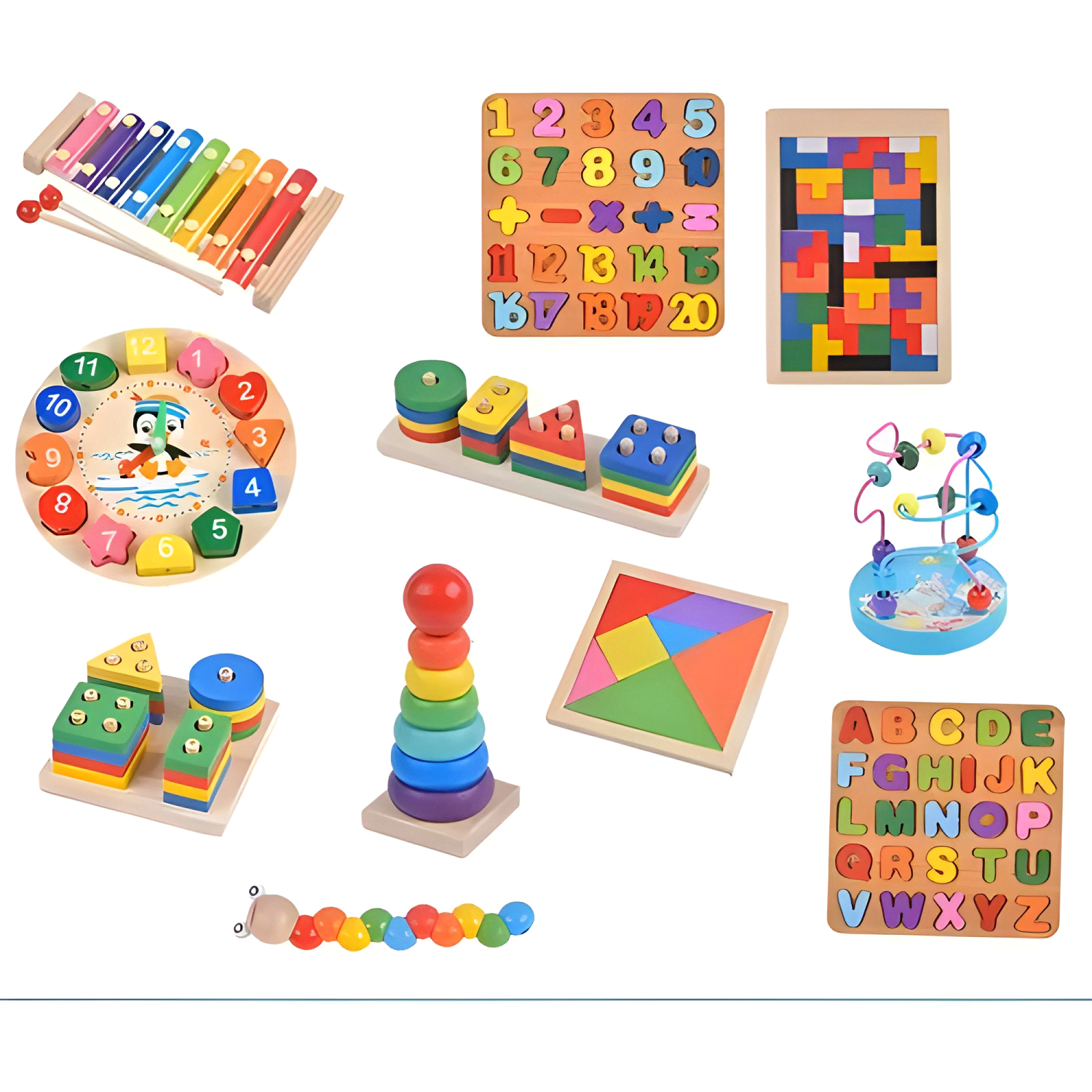 Pack 11 juguetes didácticos de madera niños montessori #2-0