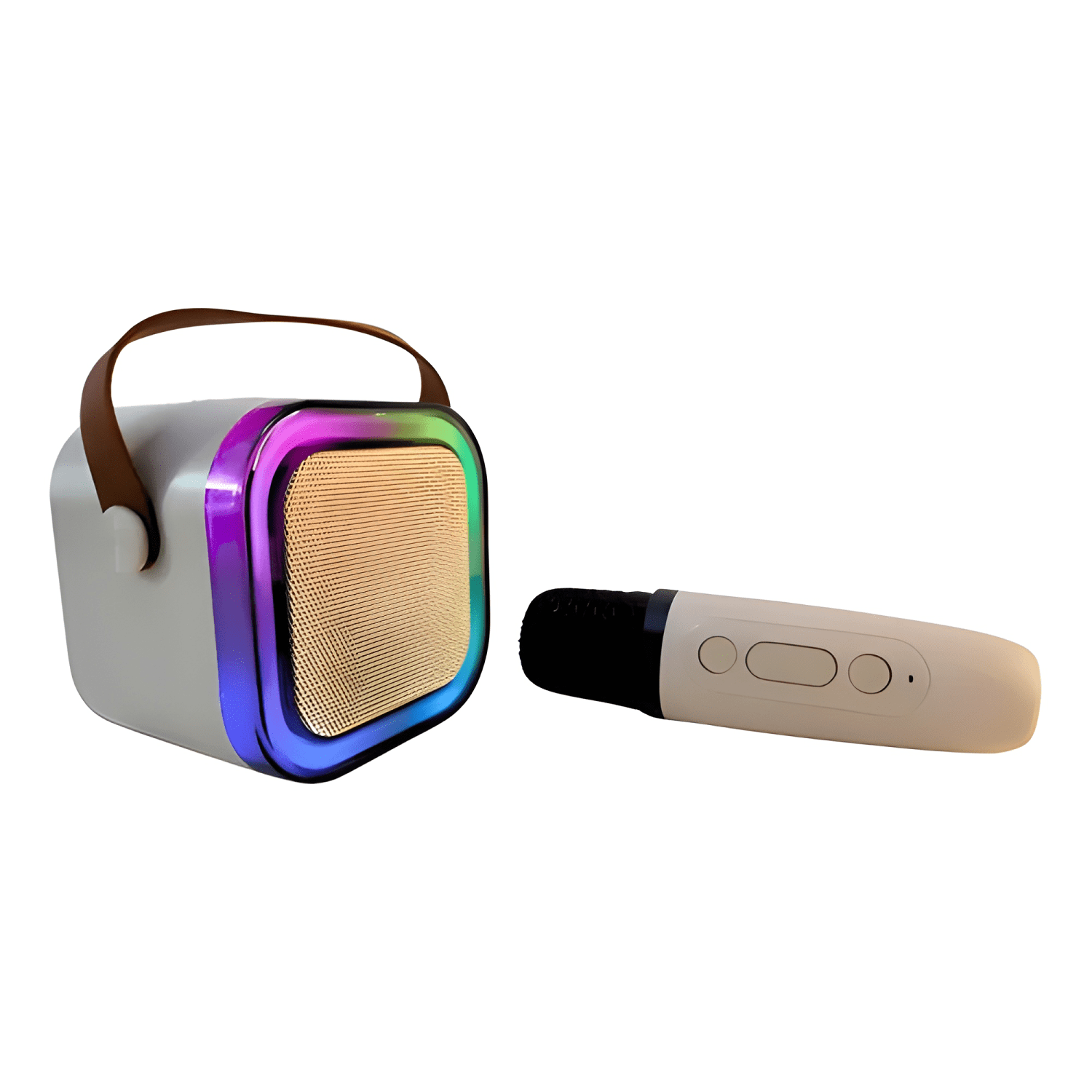 Parlante karaoke portátil mini micrófono inalámbrico Beige-3