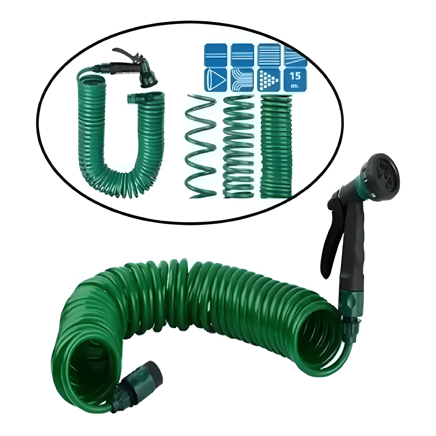 Manguera 15 mts espiral expandible casa jardin Verde-2