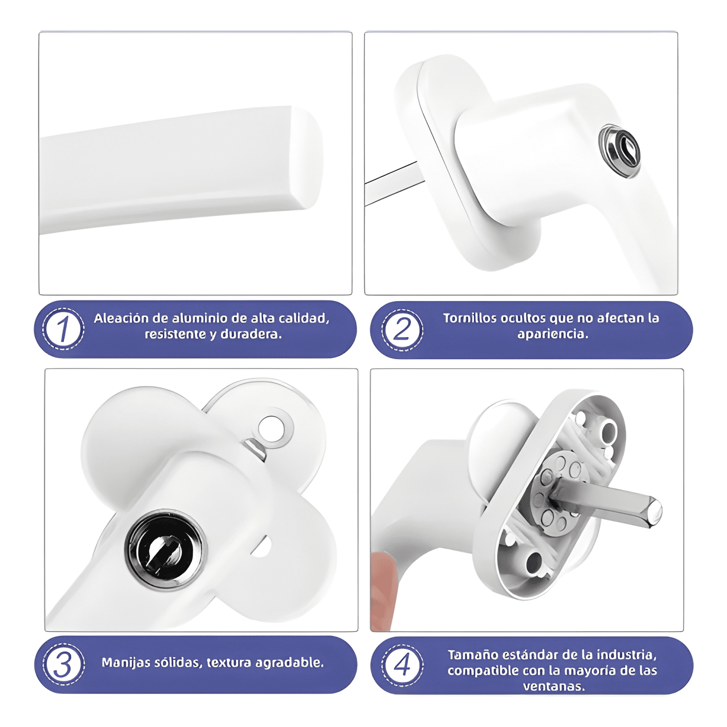 Manilla recta de aluminio con llave para ventanas 4u-2
