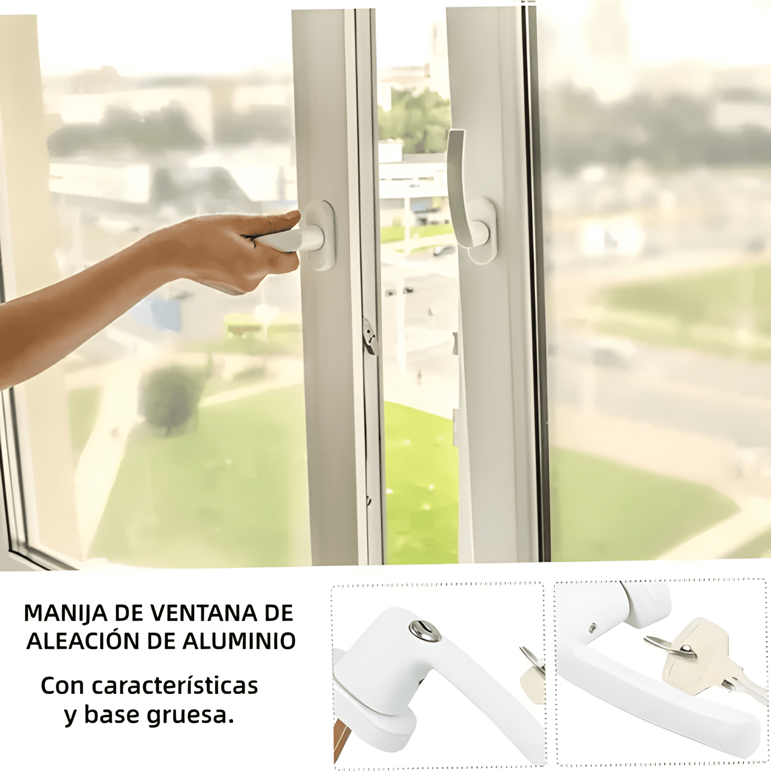Manilla recta de aluminio con llave para ventanas 4u-3