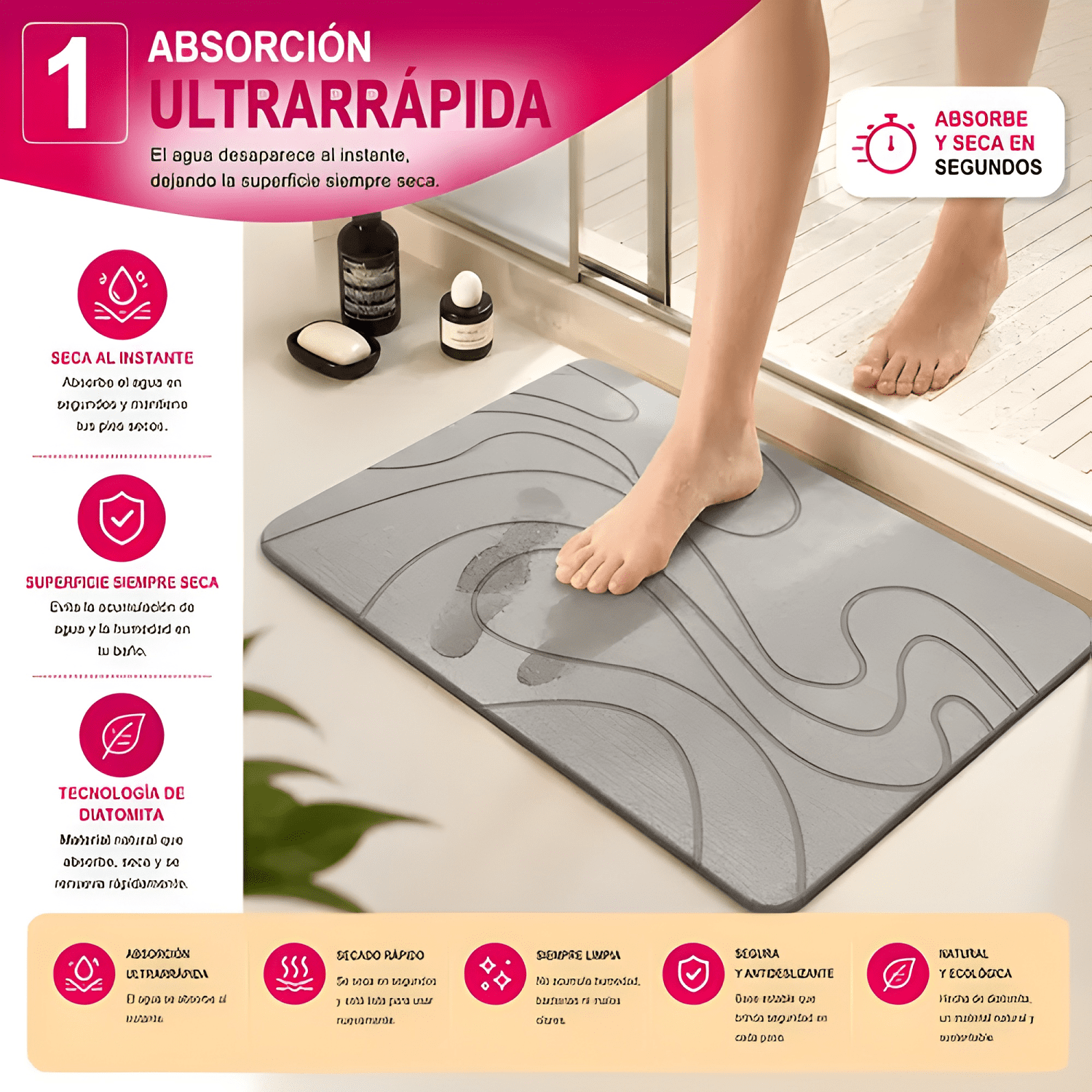 Piso Alfombra De Baño Piedra Diatomita Secado Rápido #7-4